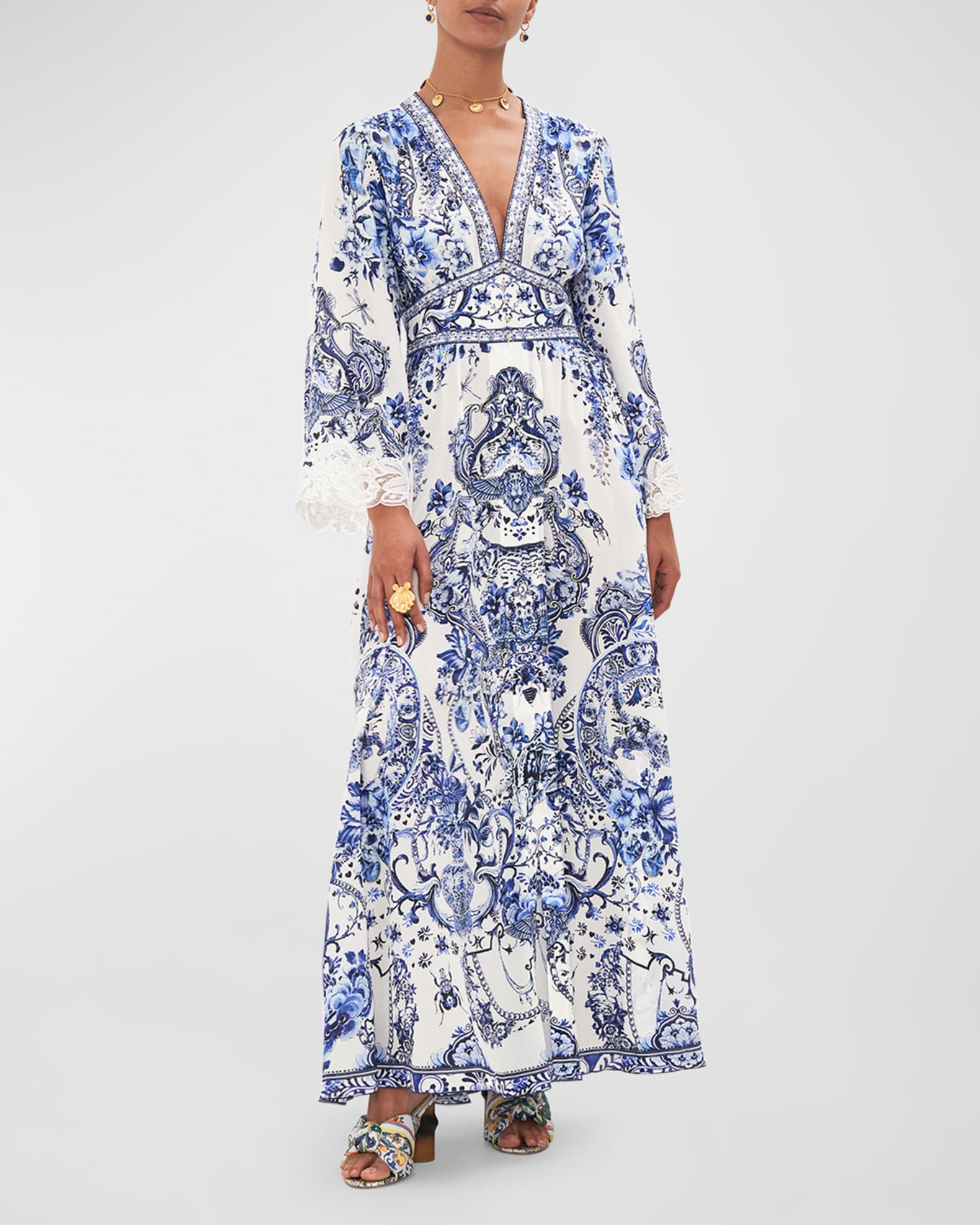 Kimono Sleeve Silk Crepe Maxi Dress