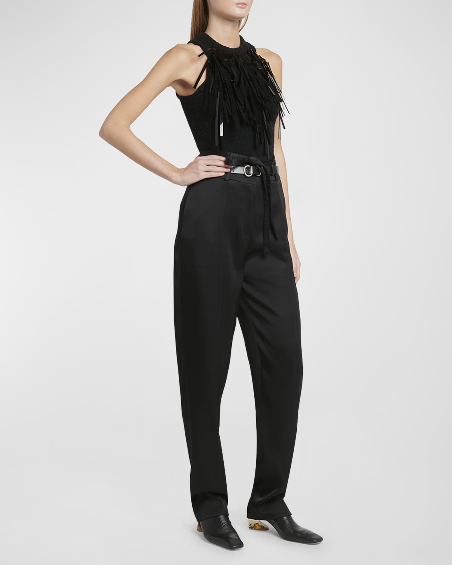 Jil Sander Fringe High-Neck Knit Top | Neiman Marcus