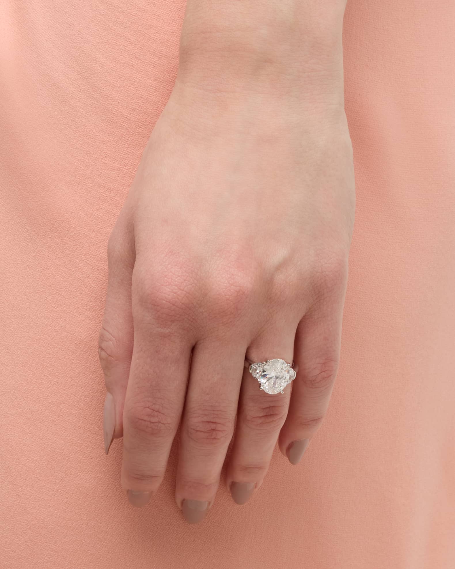 Lab Grown Diamond 18K White Gold Oval and Half Moon Ring, Size 6 1
