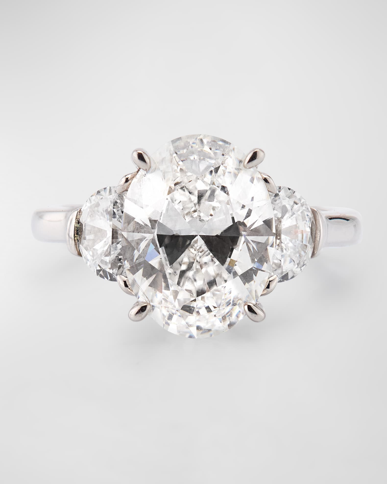 Lab Grown Diamond 18K White Gold Oval and Half Moon Ring, Size 6 0