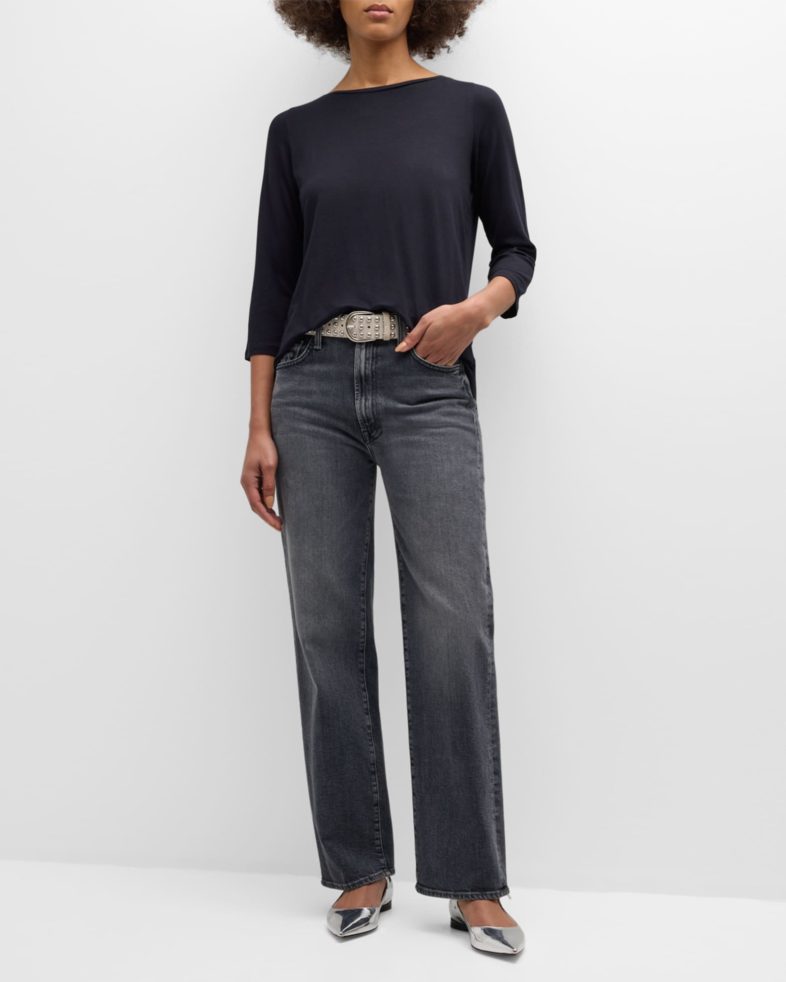 Soft Touch 3/4-Sleeve Pleat Back Crewneck Tee 1