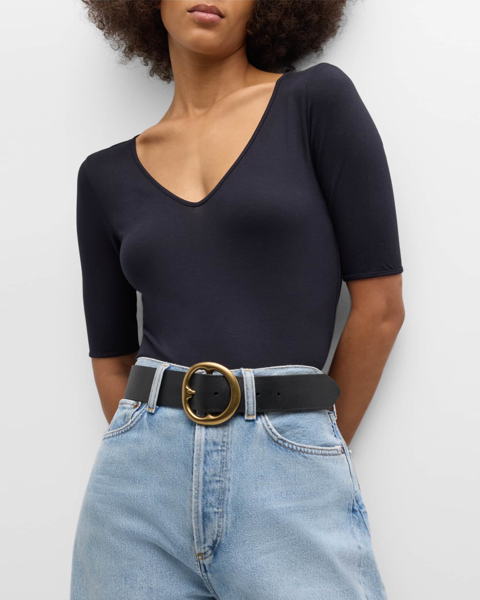 Majestic Soft Touch Long Sleeve Merrow Edge V-Neck in Anthracite