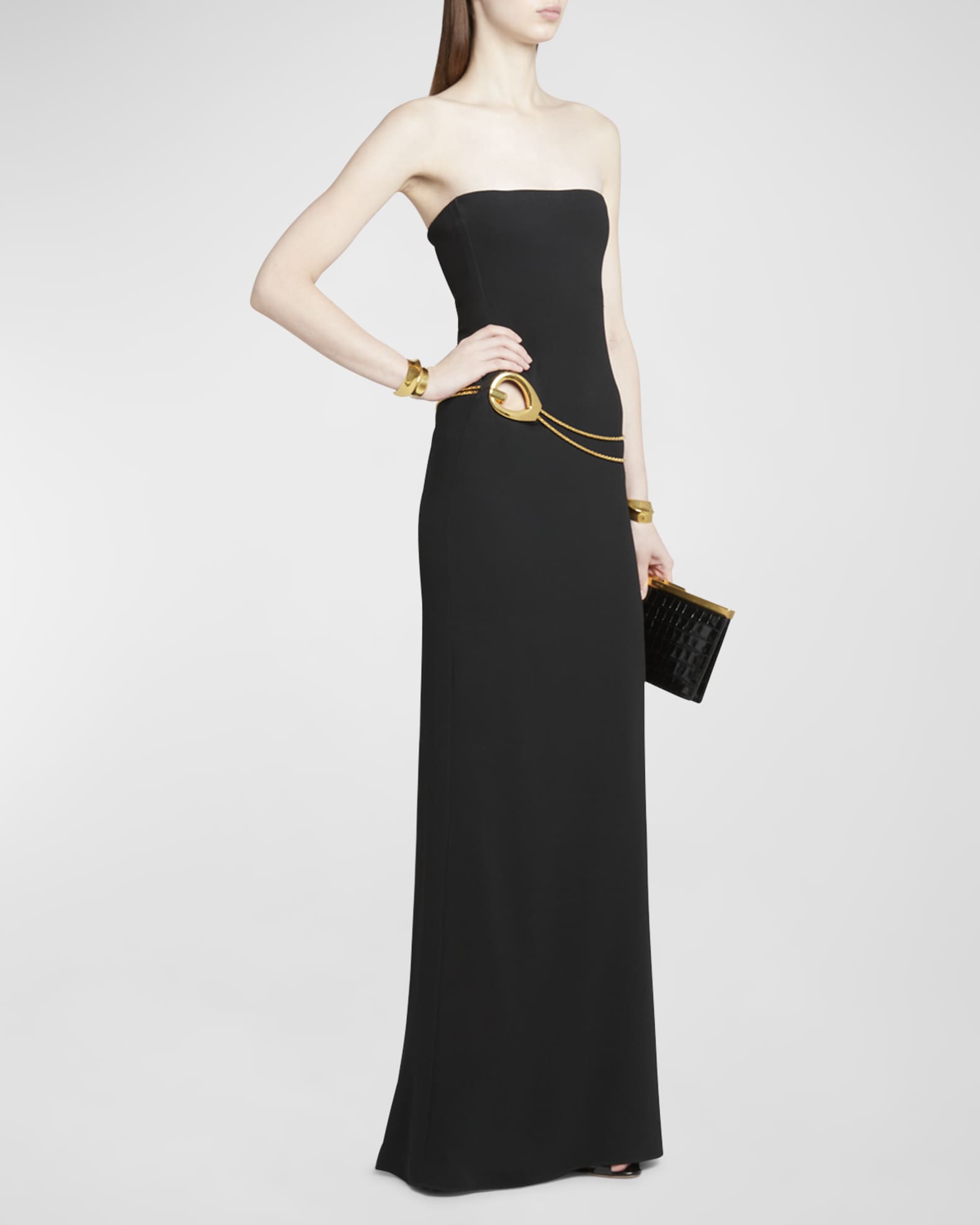 Buckle-detail strapless sablé gown in black - Tom Ford