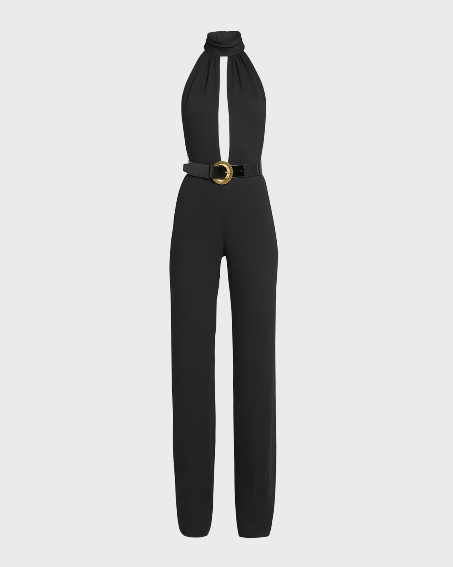 Stretch Sable Belted Halter Jumpsuit 0