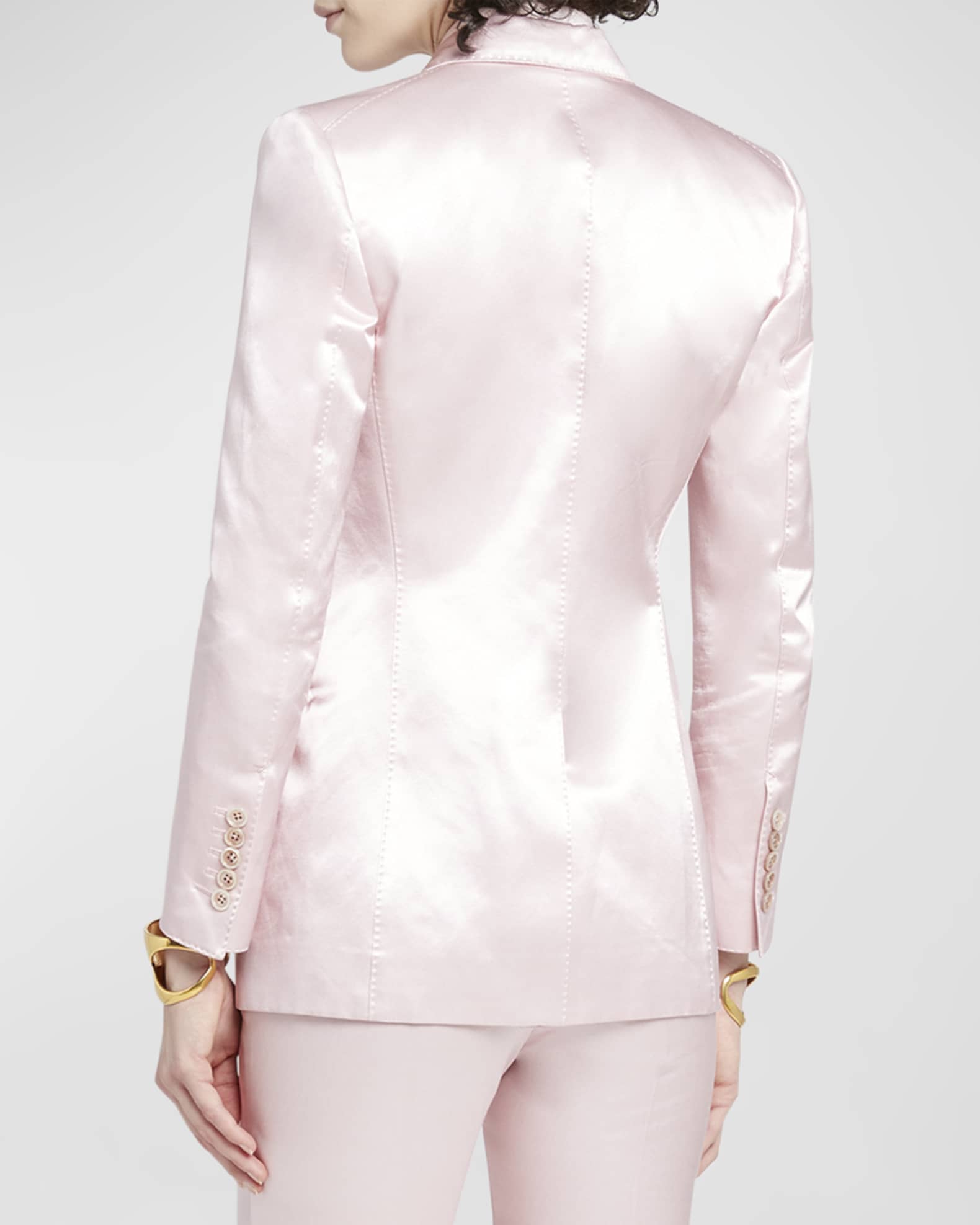 Pin Stitch Duchesse Satin Double Breasted Blazer Jacket