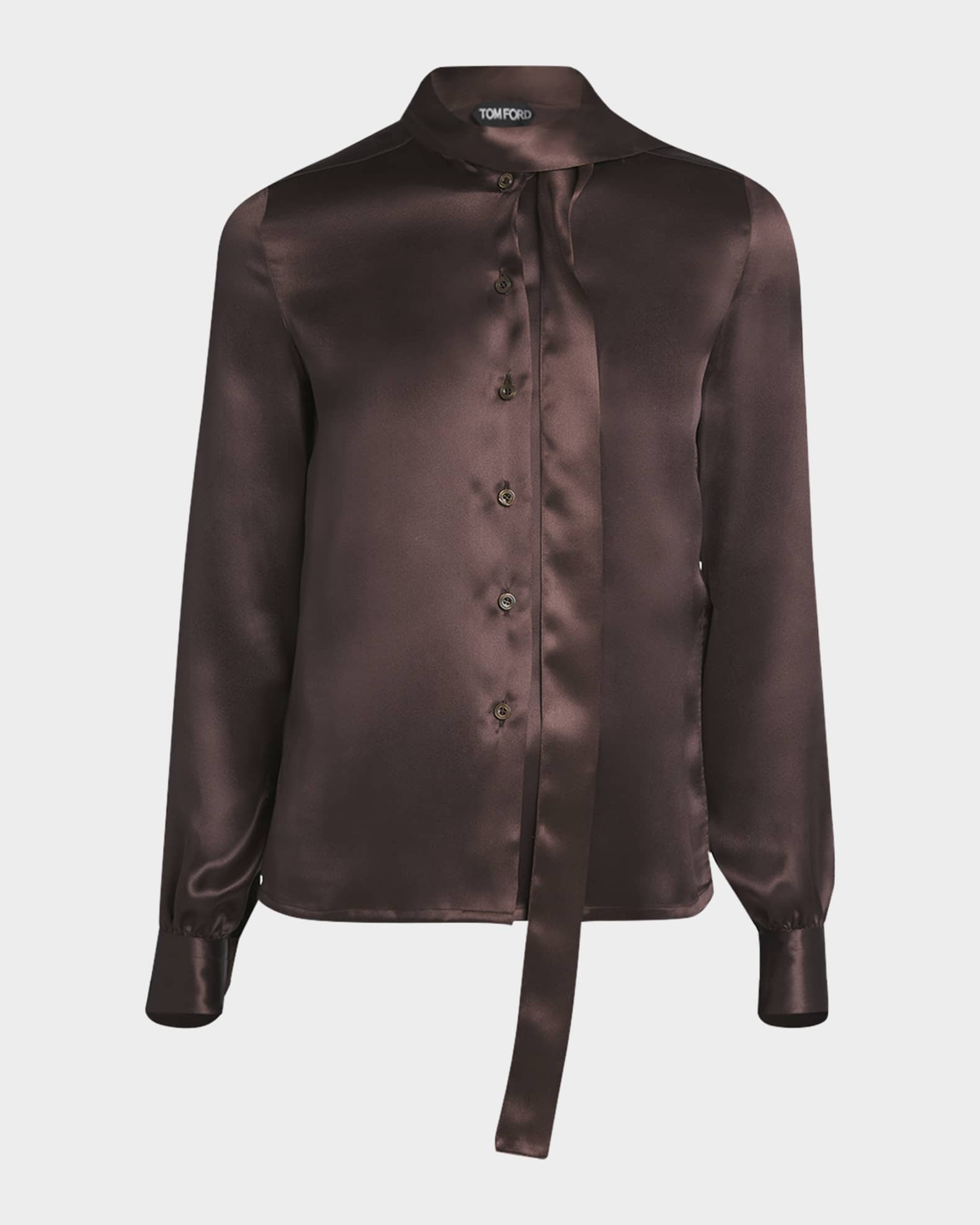 Pleated-Placket Fluid Silk Charmeuse Collared Shirt 0