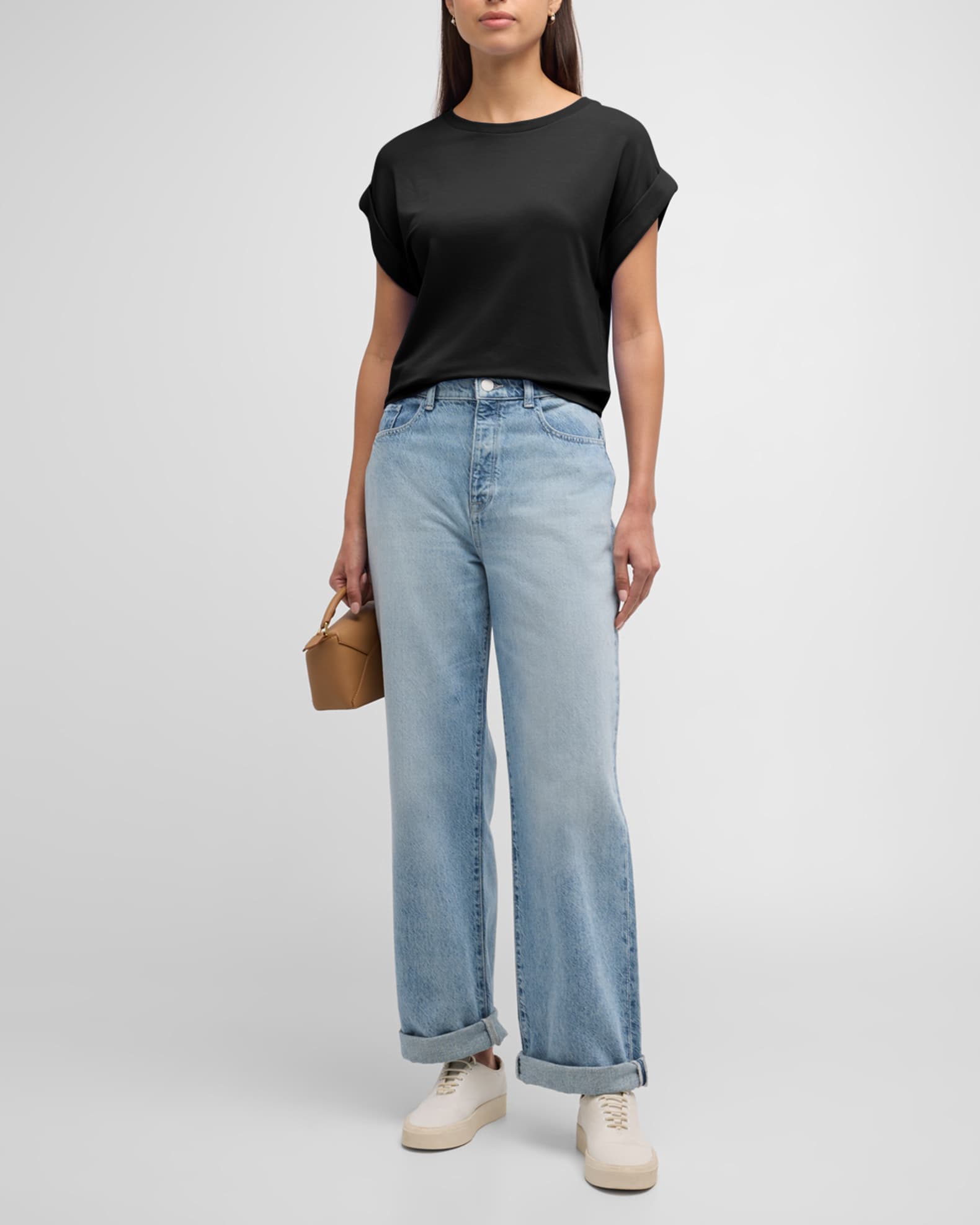 French Terry Rolled-Cuff Short-Sleeve Crewneck Tee  1