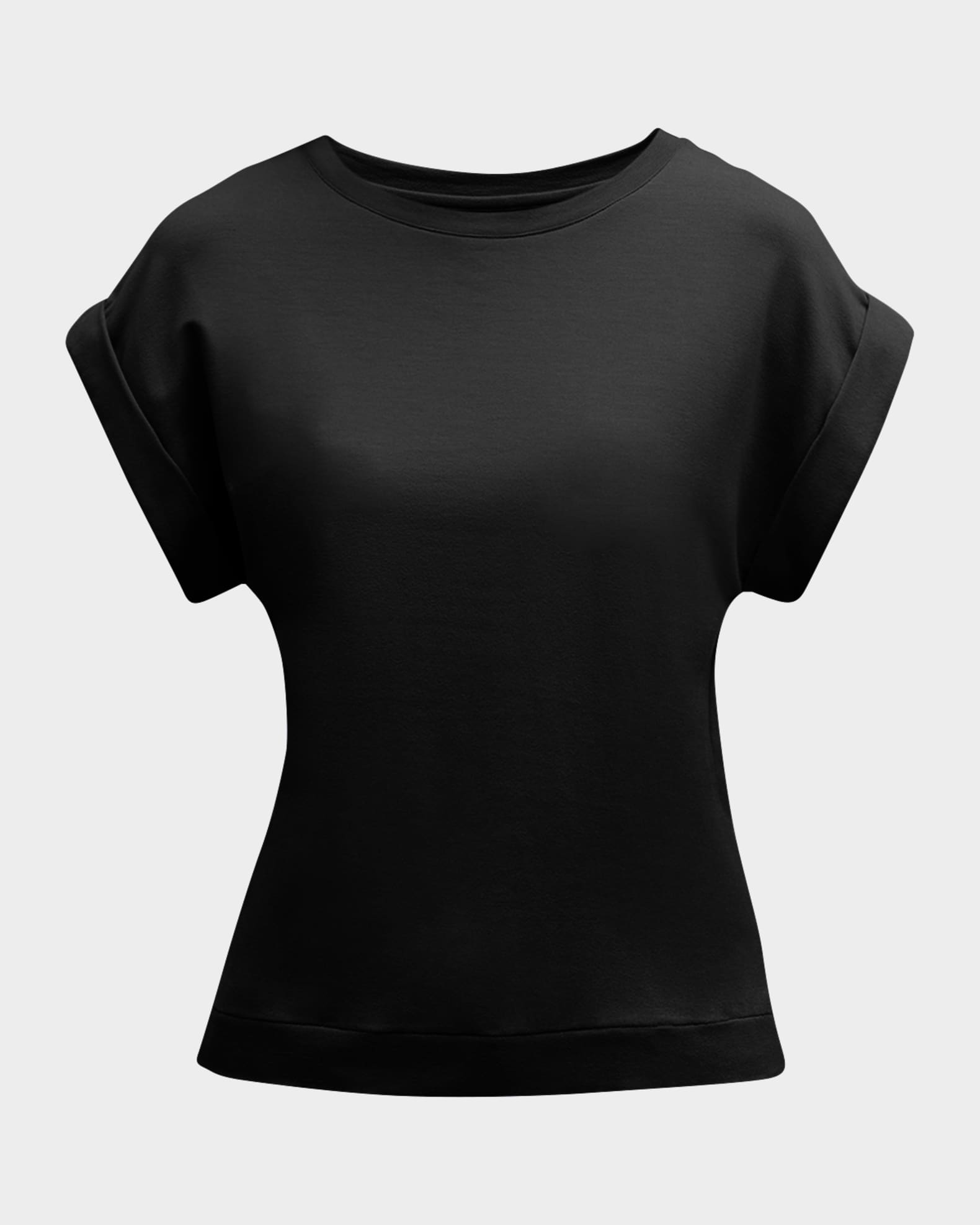 French Terry Rolled-Cuff Short-Sleeve Crewneck Tee  0
