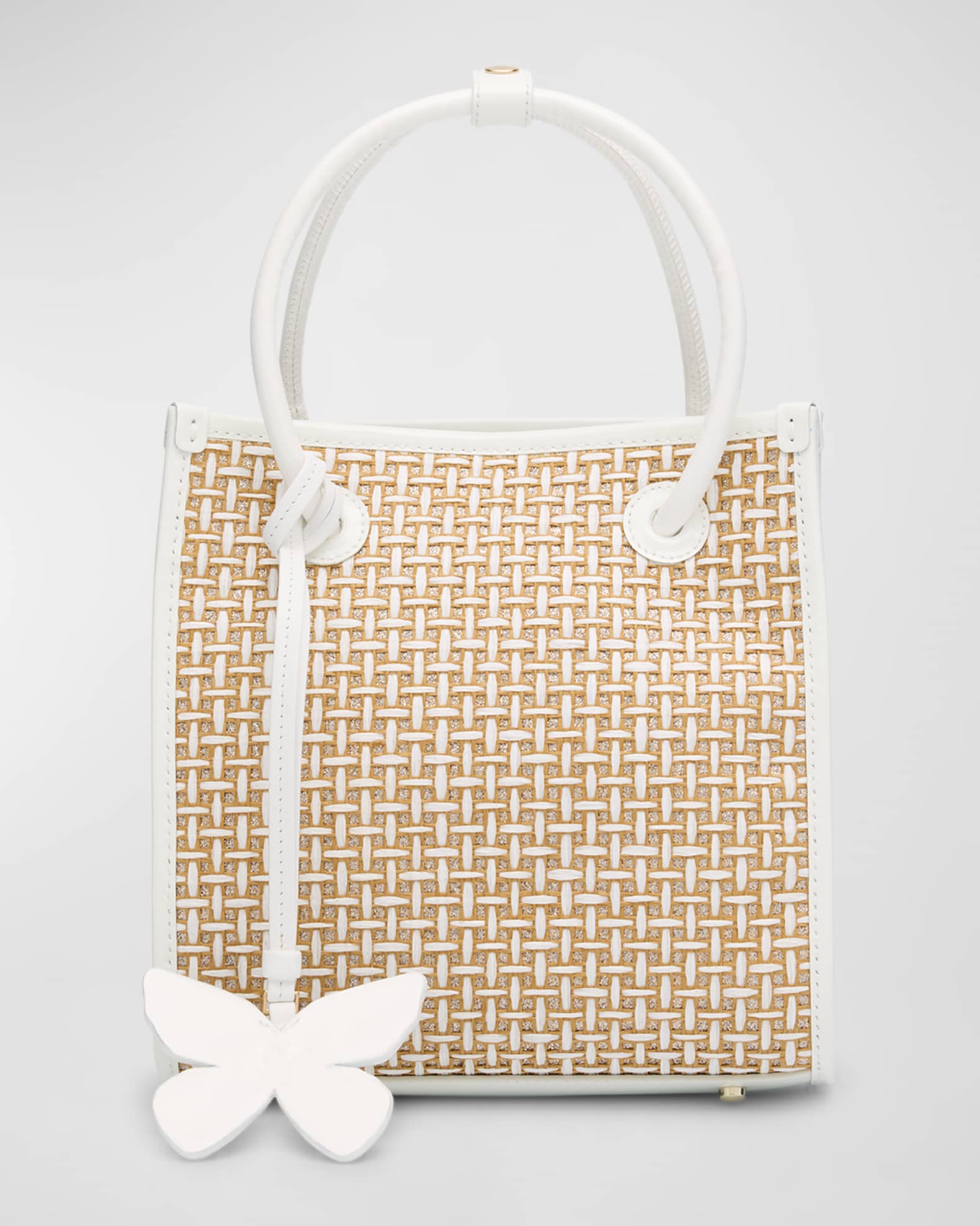 Mini North-South Raffia Tote Bag  0