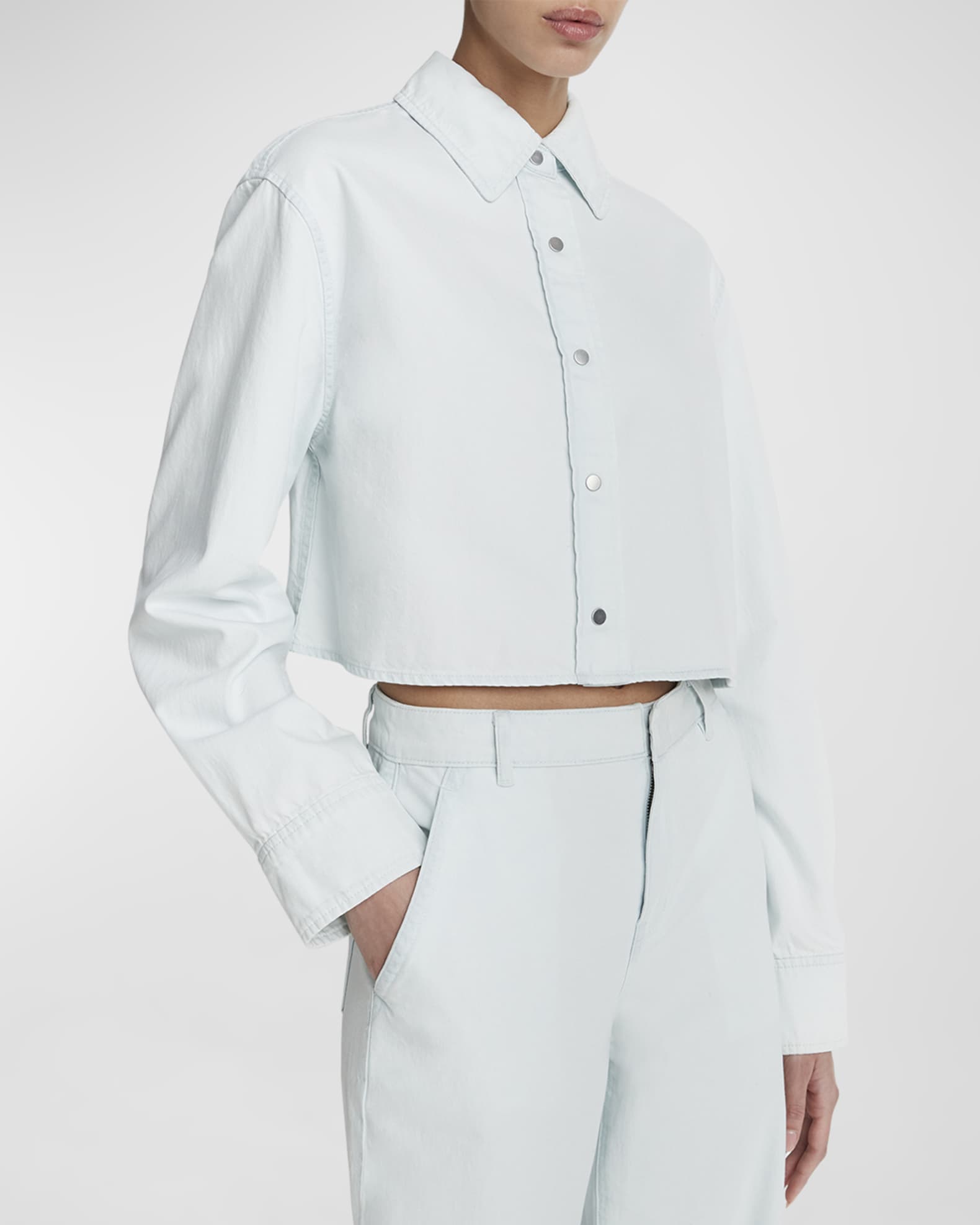 Vince Cotton Twill Cropped Snap-Front Shirt | Neiman Marcus