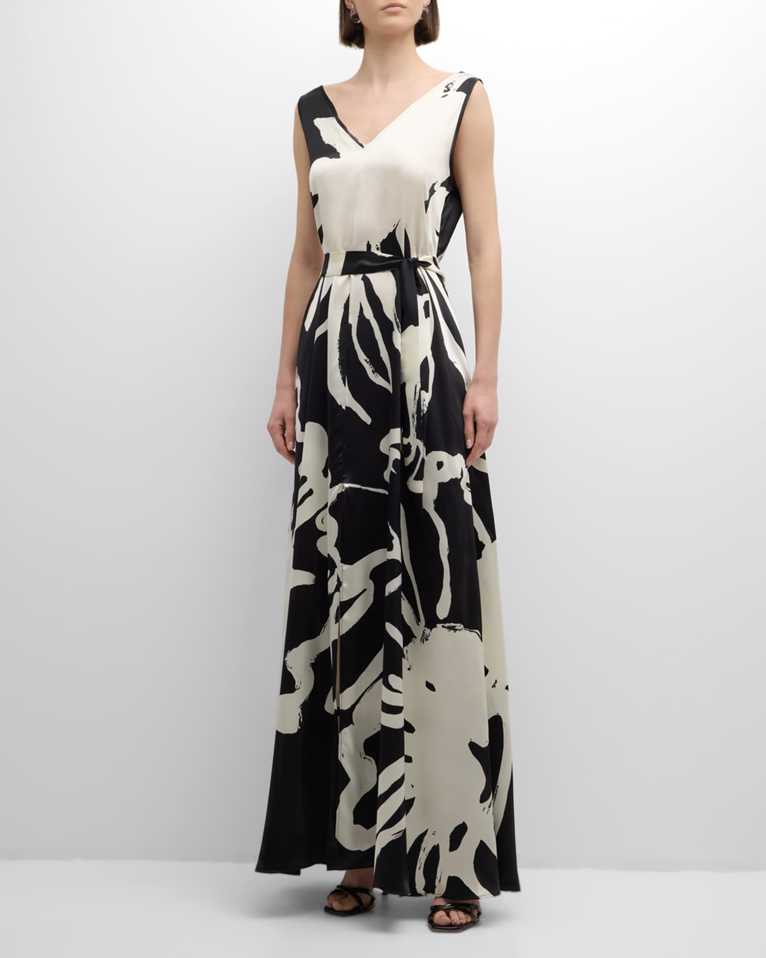 Kiton Floral-Print Silk Sleeveless Maxi Dress | Neiman Marcus