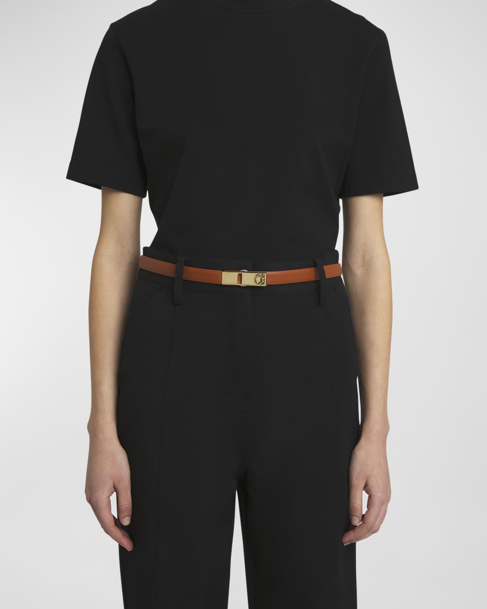 Hug Black Leather Skinny Belt  1