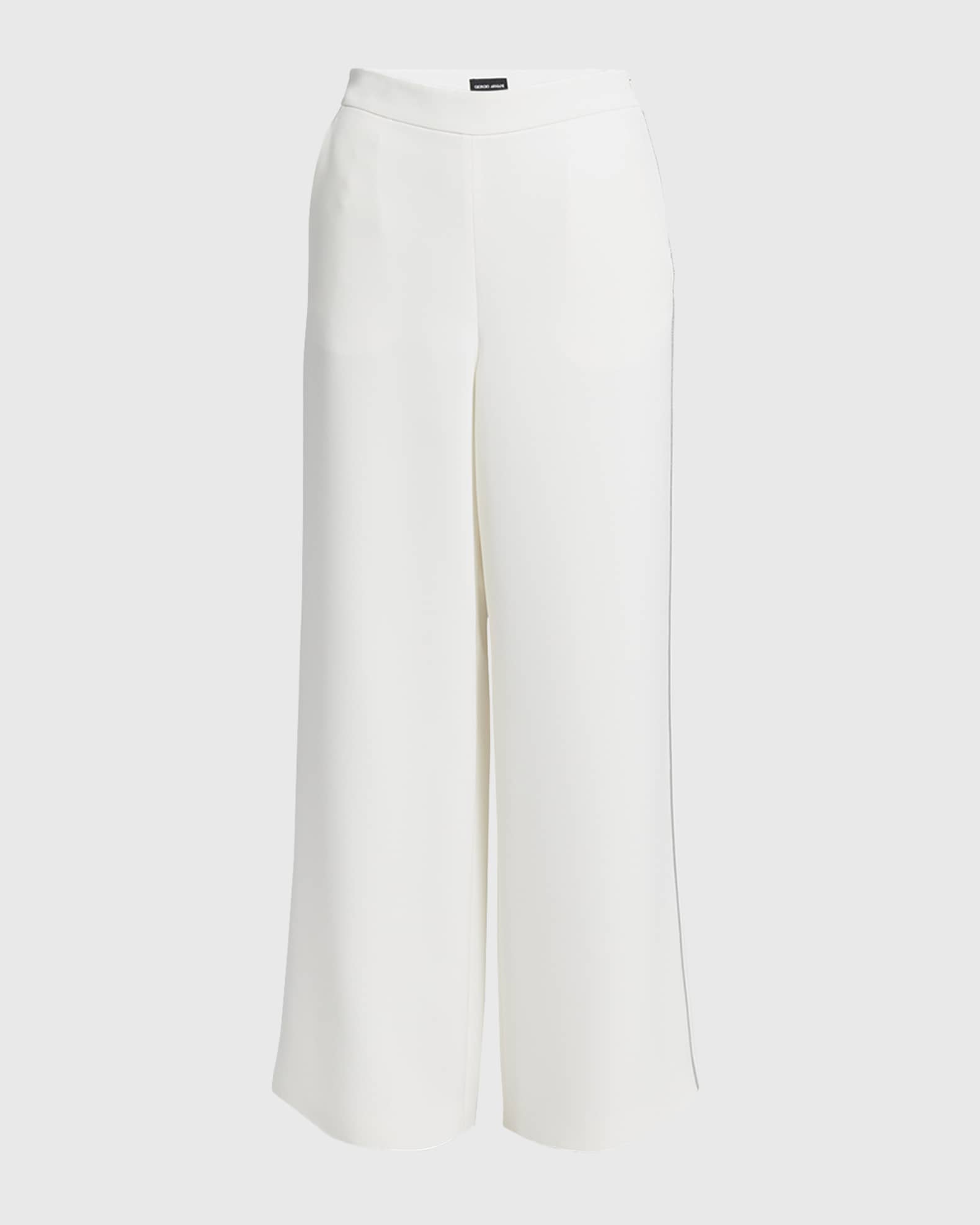 Side Piping Wide-Leg Silk Trousers 0