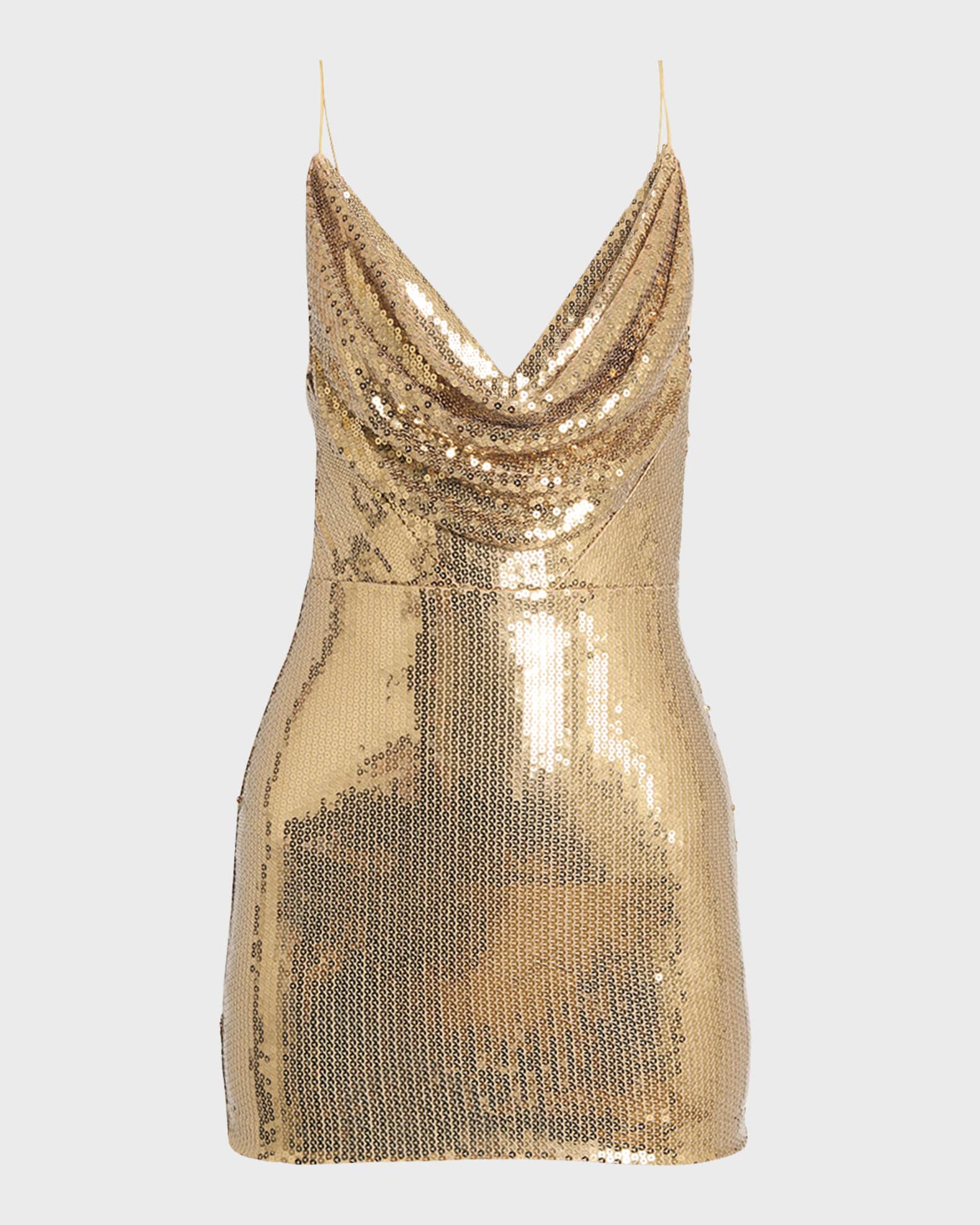 Alex Perry Sequin Cowl-Neck Sleeveless Mini Dress