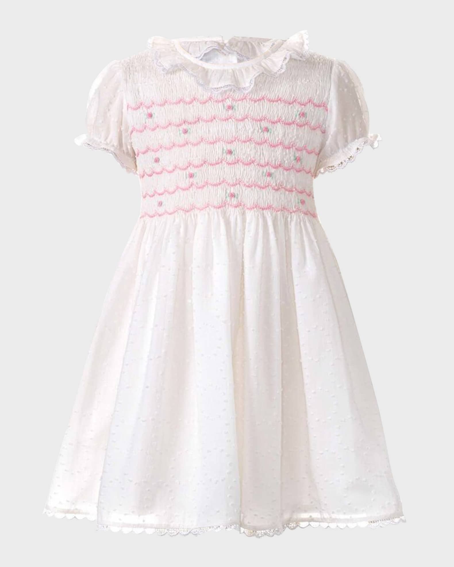 Girl's Rose Swiss Dot Smocked Dress, Size 2-10 0