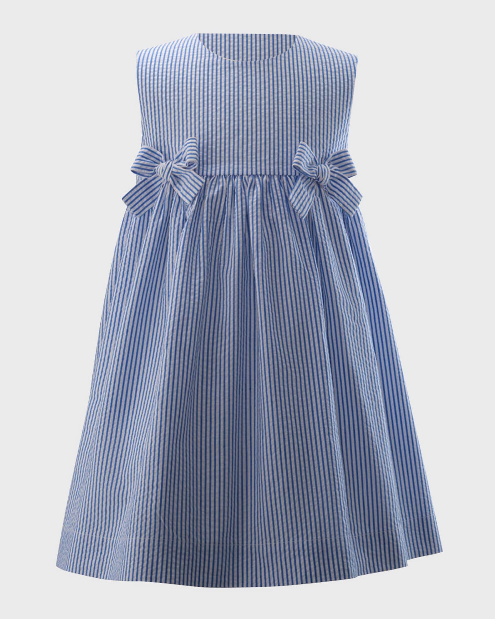 Rachel Riley Girl's Bow Seersucker Sleeveless Dress, Size 2-10