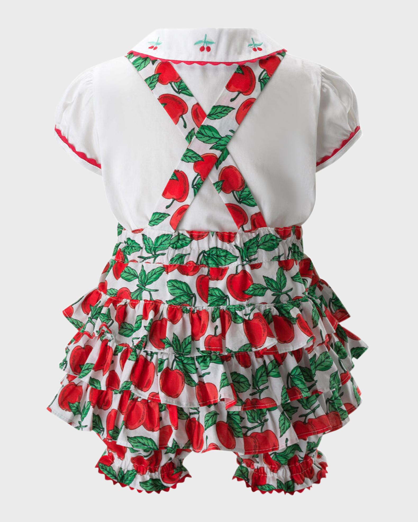 Rachel Riley Girl's Cherry Ruffle Dungarees and Shirt Set, Size 6M-24M ...