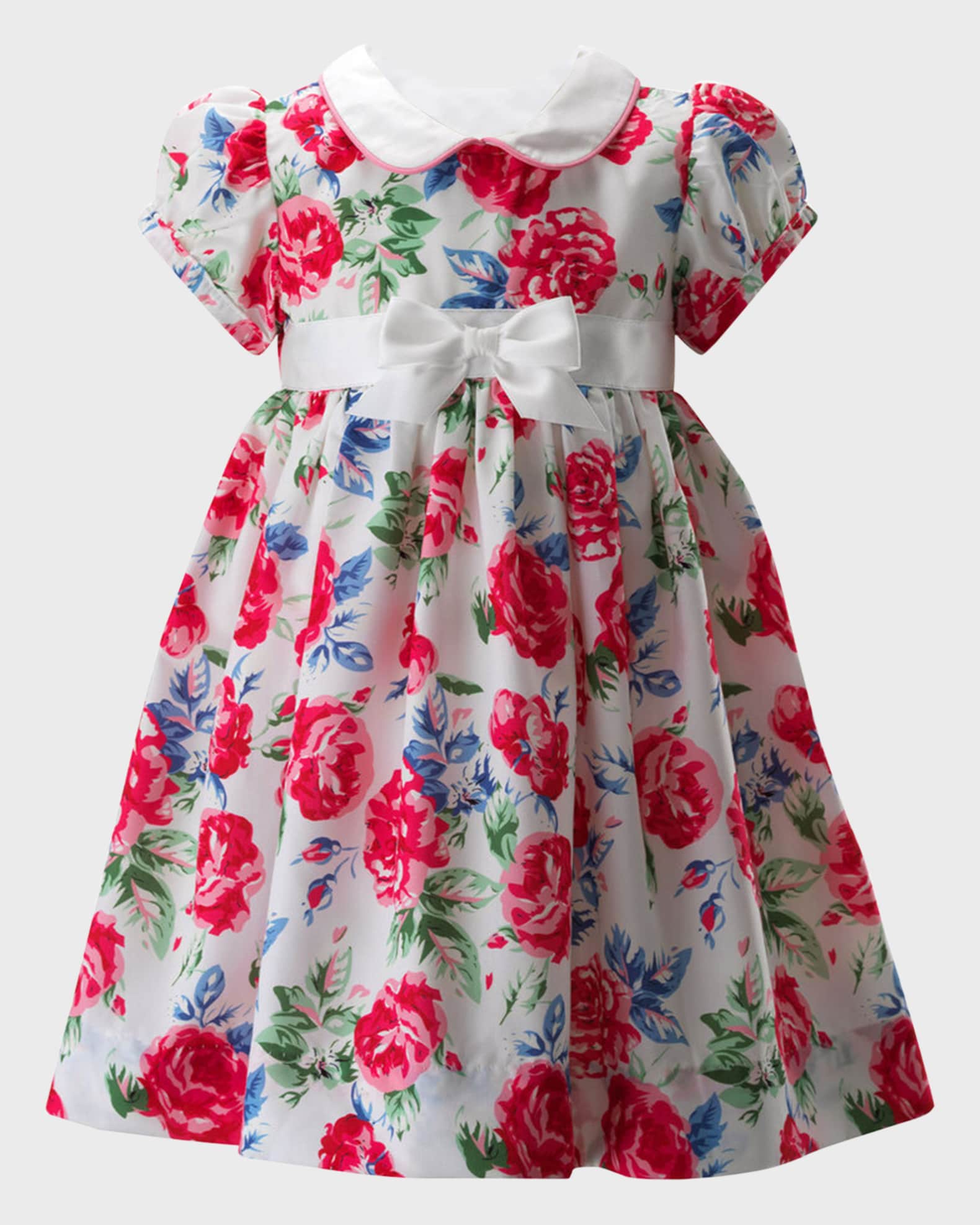 Rachel Riley Girl's English Rose-Print Peter Pan-Collar Dress, Size 6M-24M