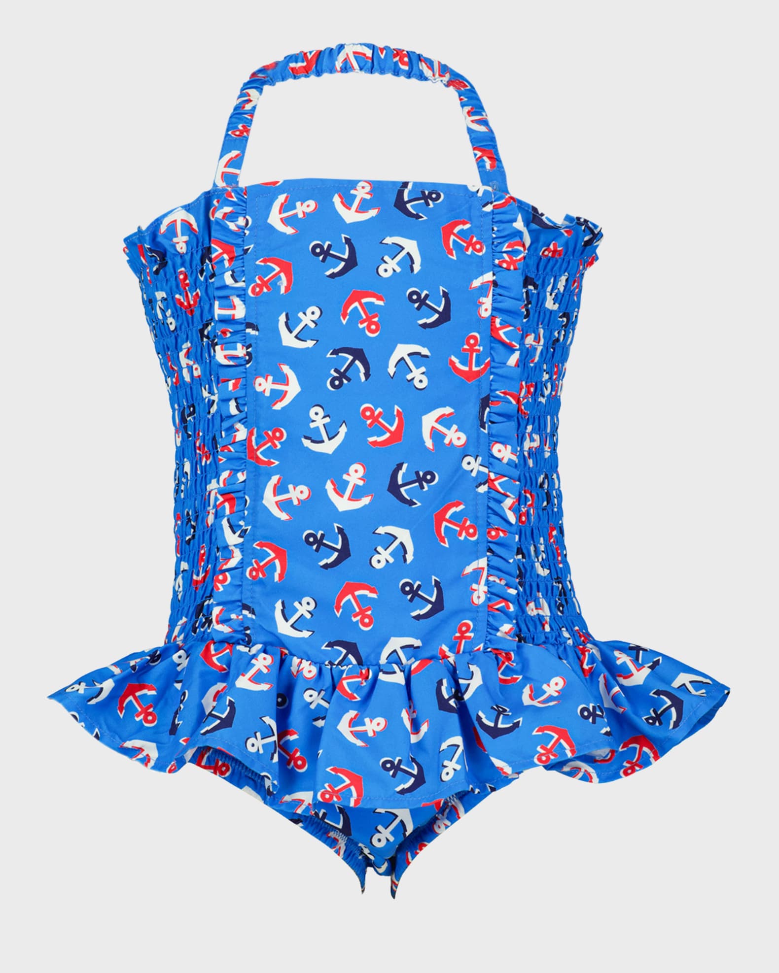 Rachel Riley Girl's Anchor Ruched Swimsuit, Size 2Y-10Y