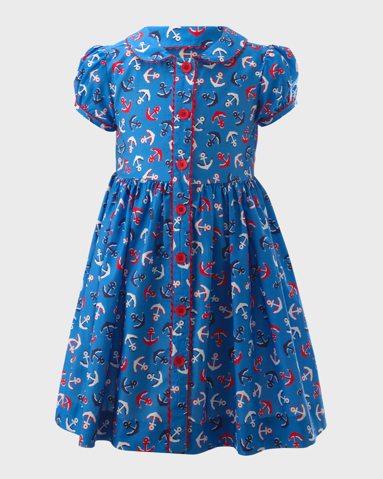 Girl's Anchor-Print Cotton Button-Front Dress, Size 2-10 0