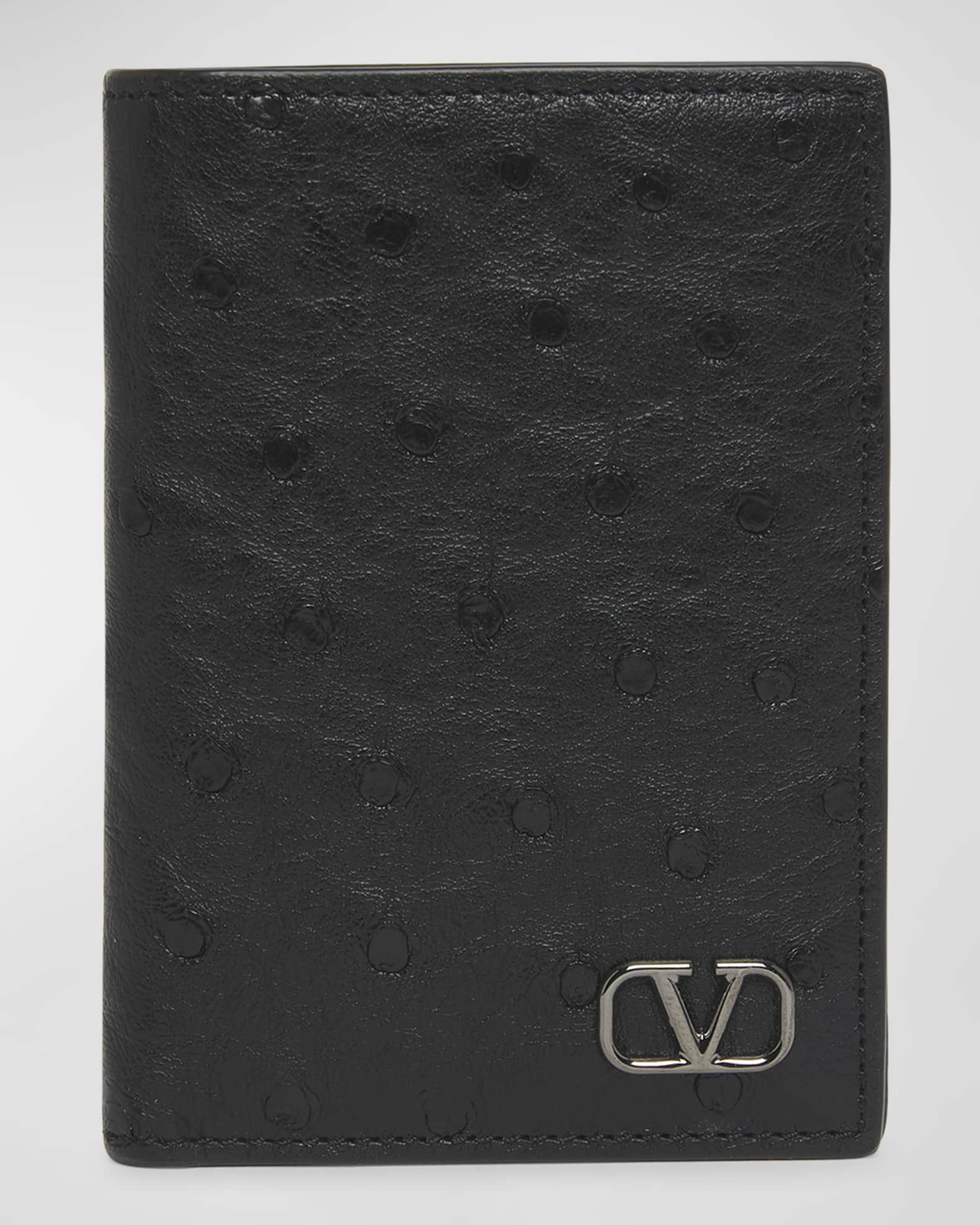 Valentino Garavani Men's Mini VLogo Ostrich-Effect Bifold Card Holder