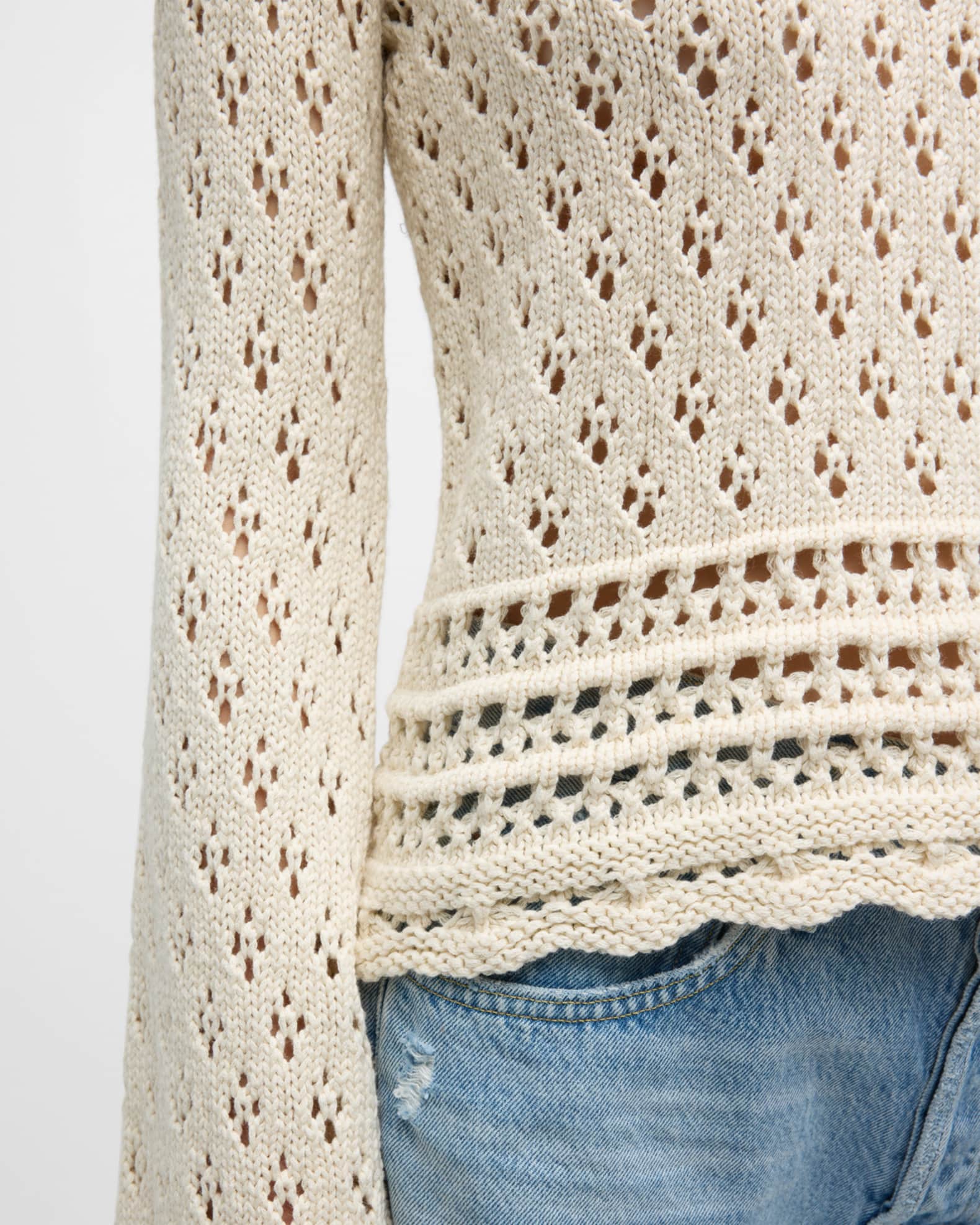 FRAME Crochet Knit LongSleeve Top Neiman Marcus