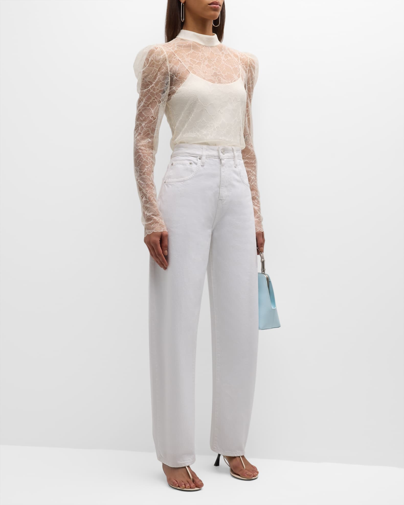 FRAME Lace Mock Neck Blouse Neiman Marcus