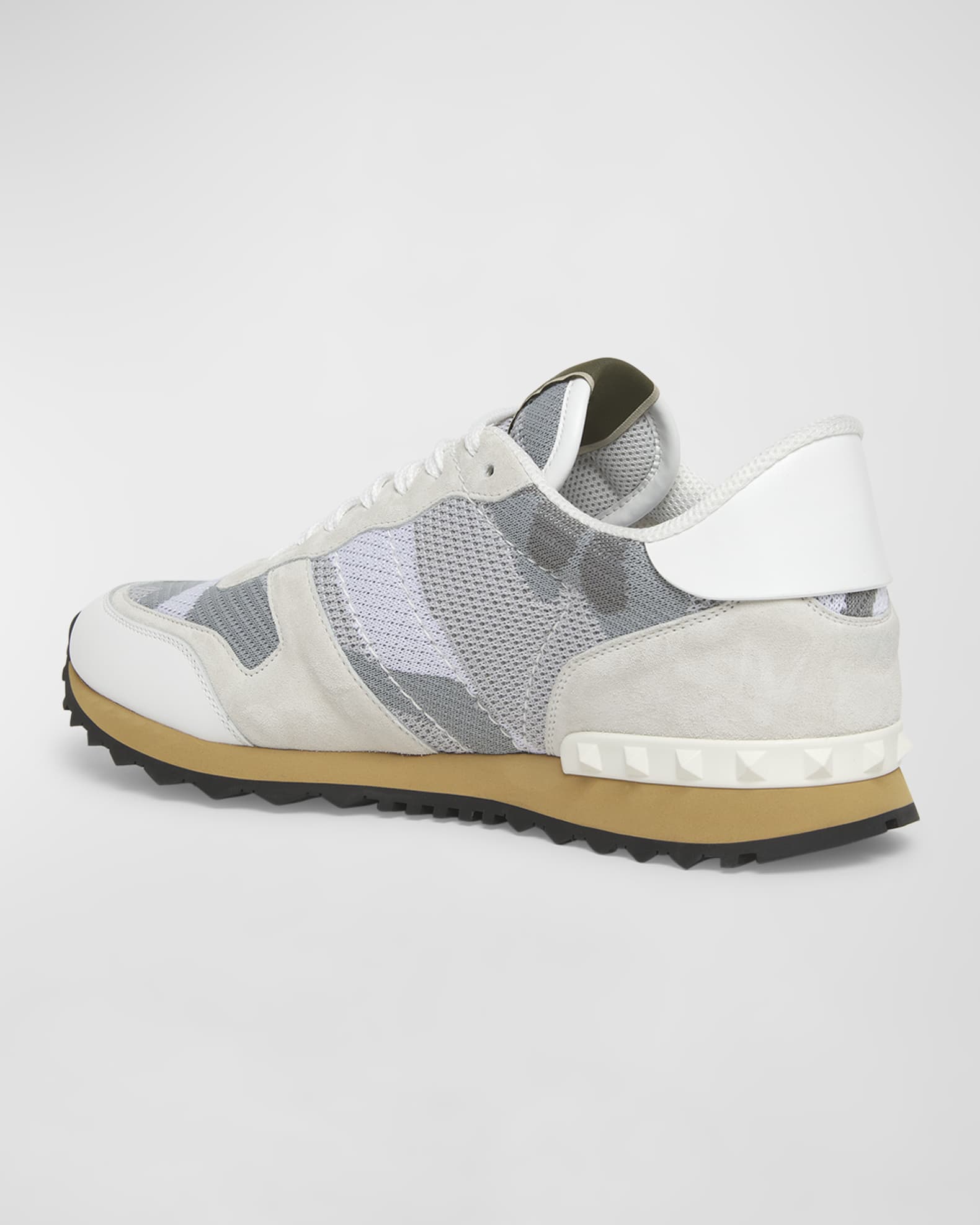 Valentino Men s Rockrunner Camo Print Mesh Runner Sneakers Grey Beige