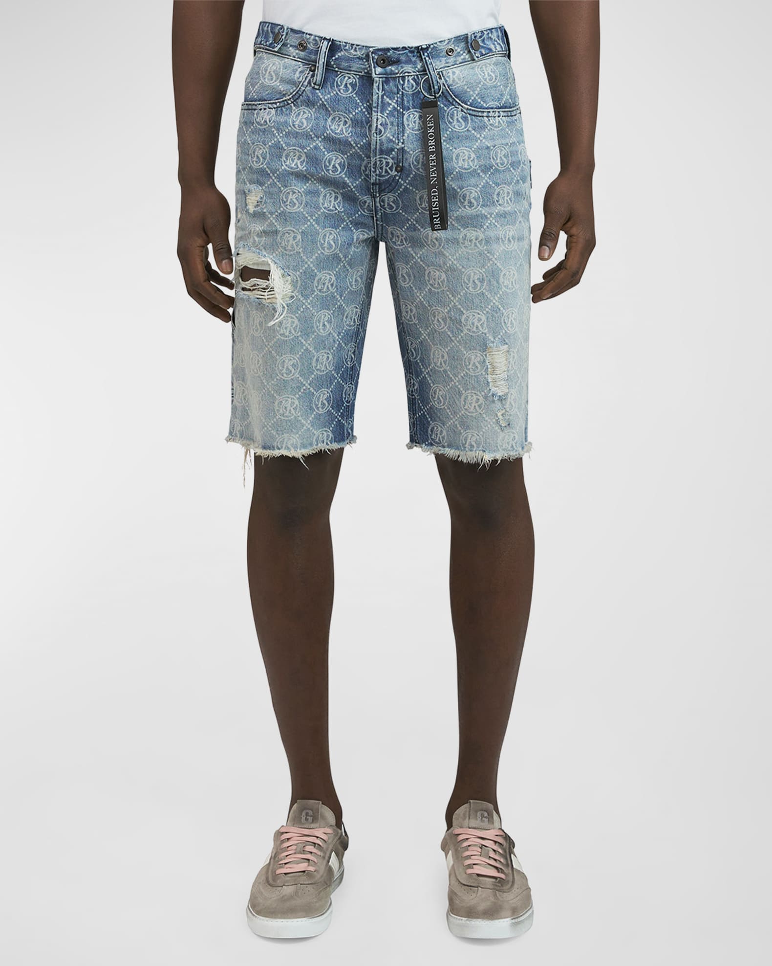 PRPS Men s Logo Stamped Distressed Denim Shorts Neiman Marcus