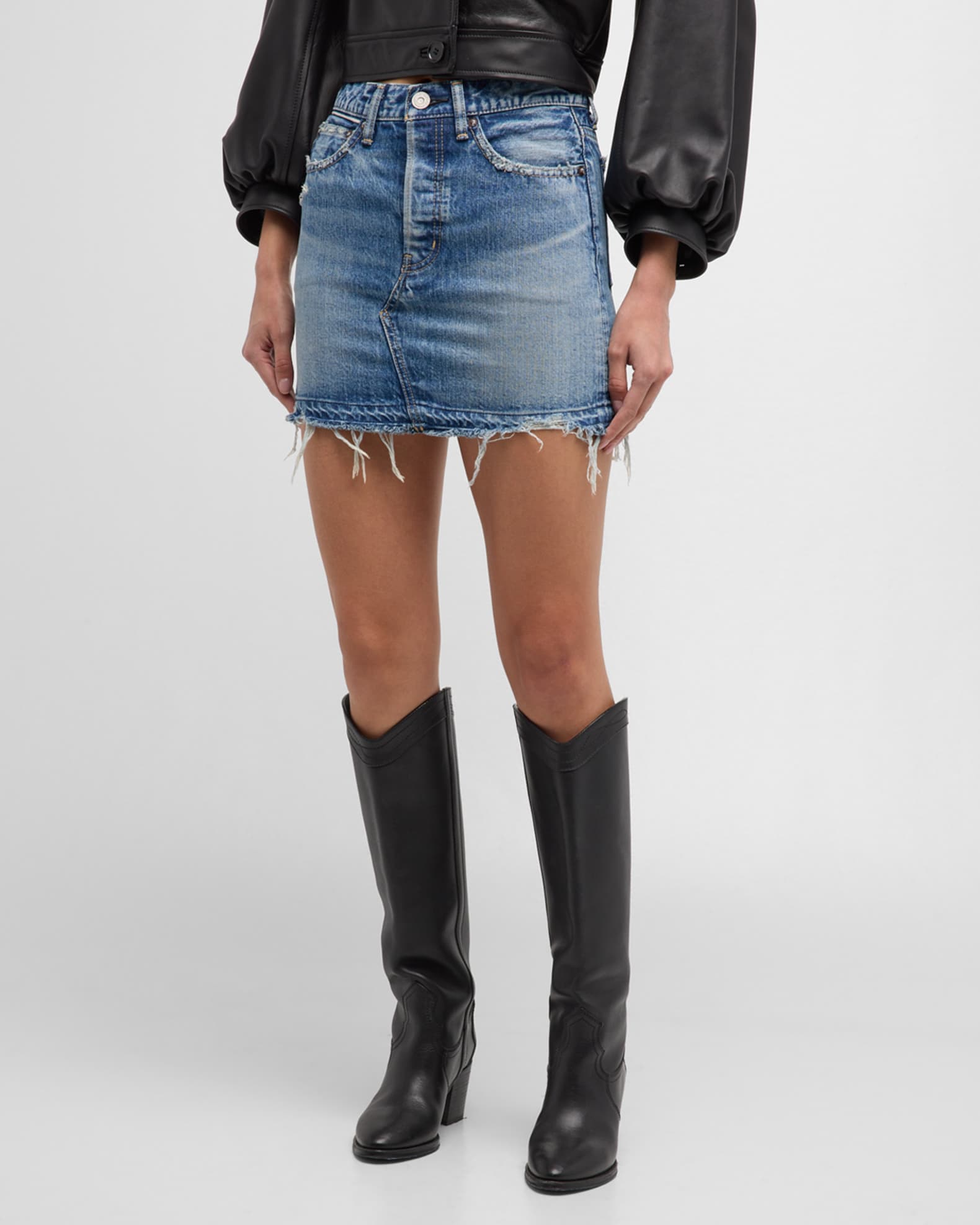 Lincoya Distressed Denim Mini Skirt