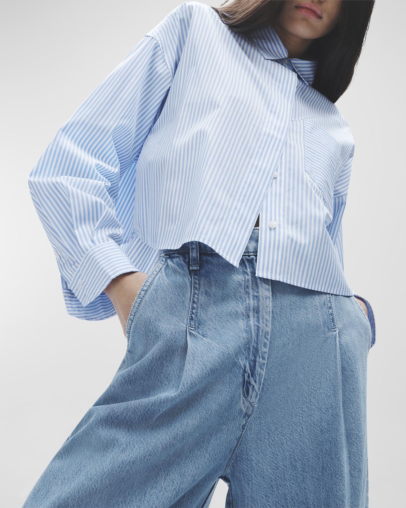 Rag & Bone Featherweight Abigale Pleated Denim Trousers | Neiman Marcus