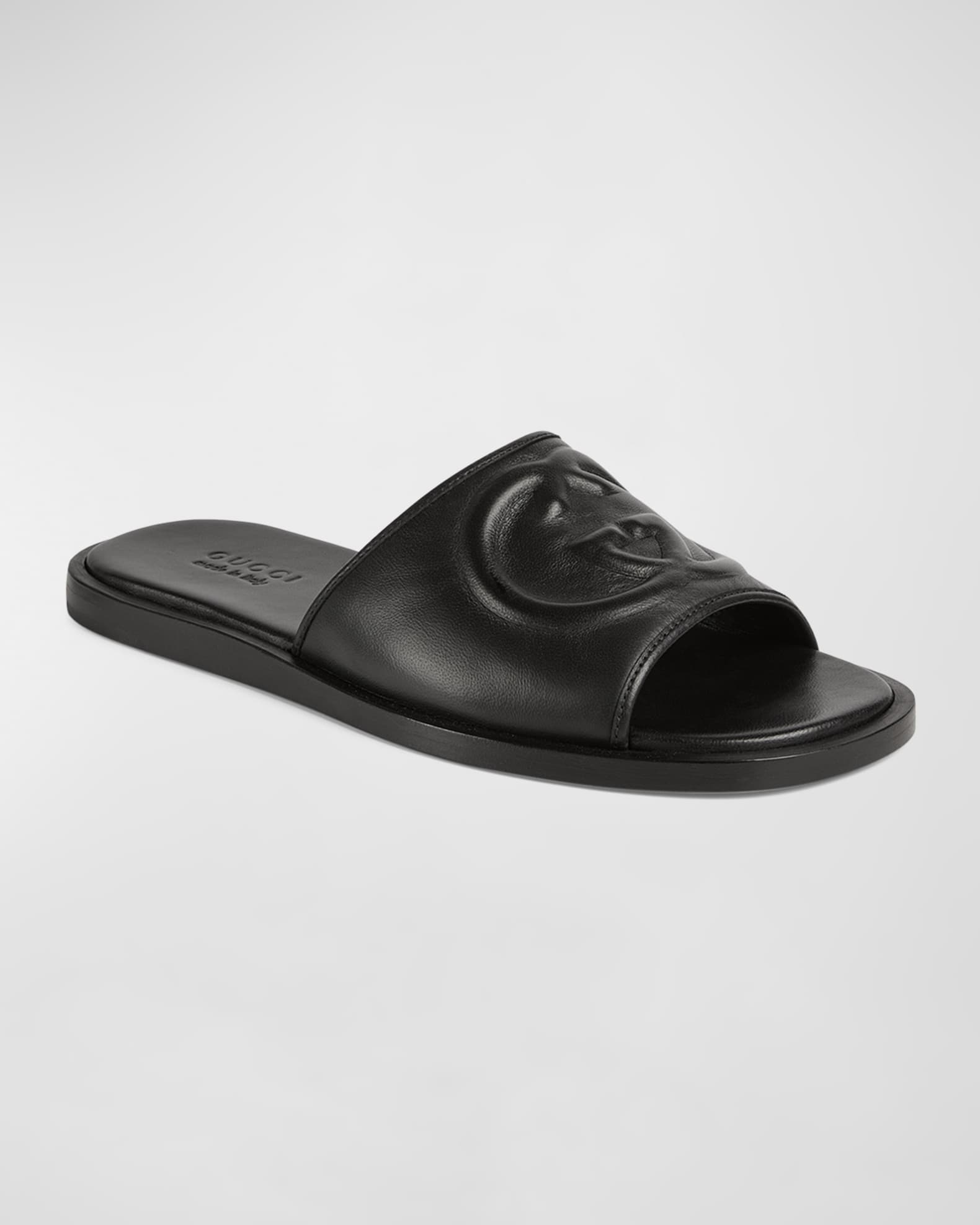 Men s Leather Interlocking G Slide Sandals