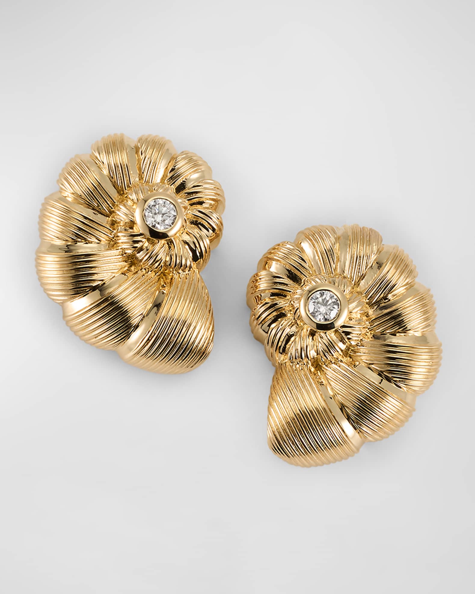 14K Diamond Large Nautilus Stud Earrings 0