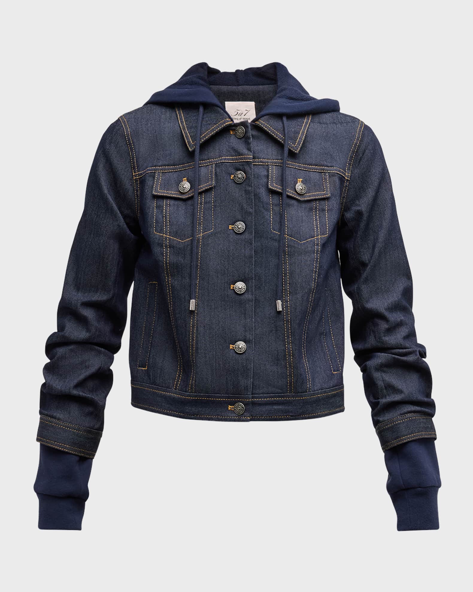 Cinq a Sept Jess Topstitched Denim Hooded Combo Jacket