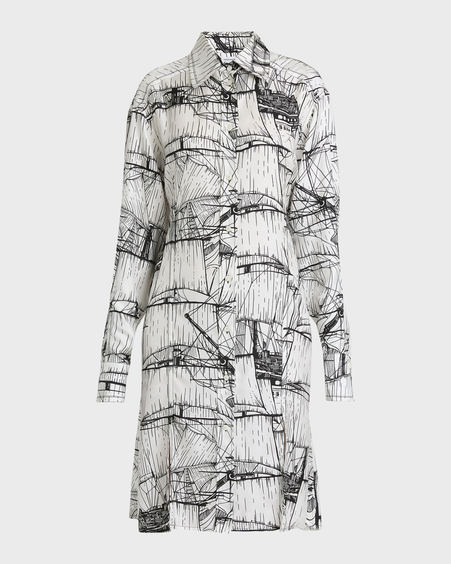 Ferragamo Nautical Printed Silk Shirtdress
