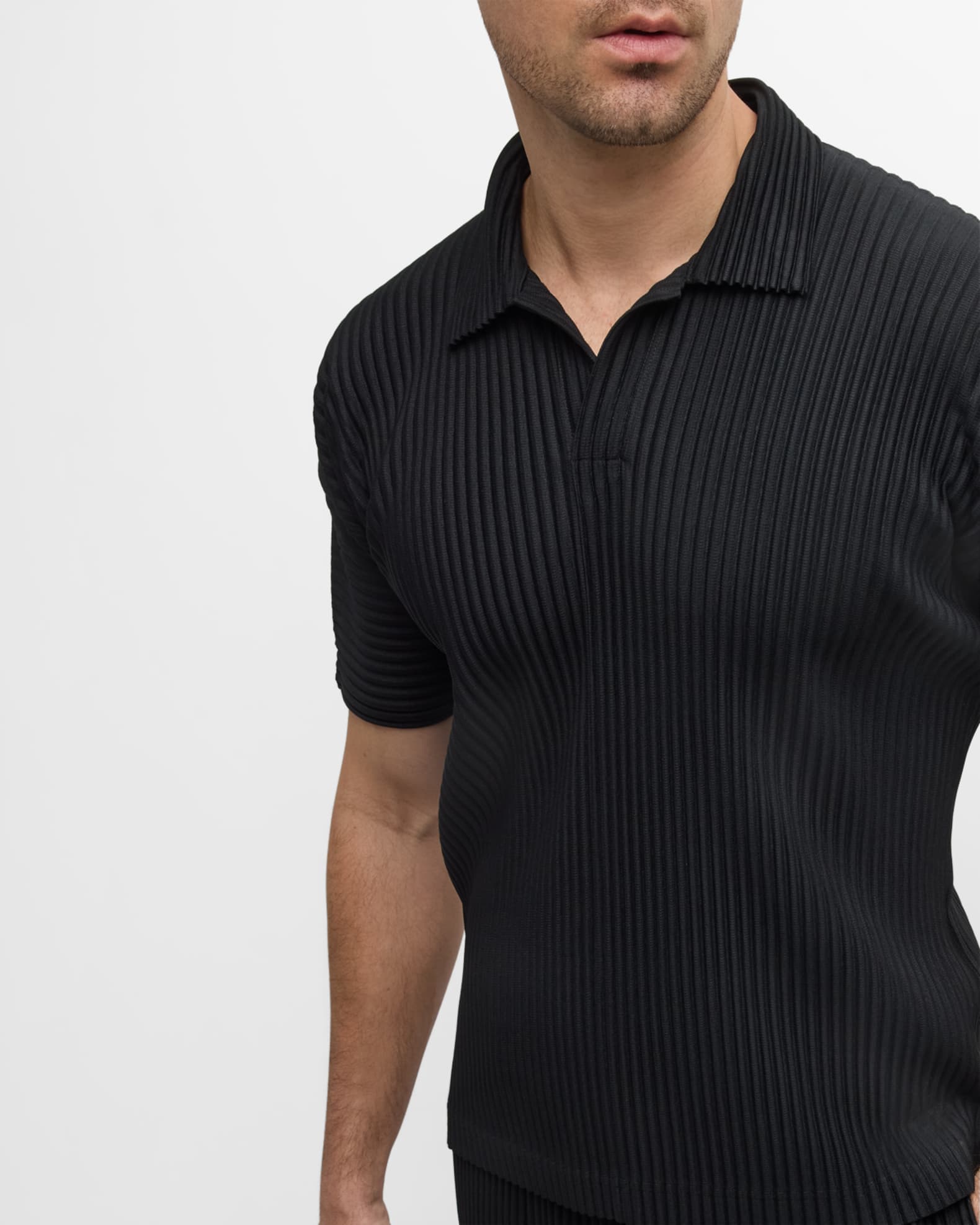 HOMME PLISSÉ ISSEY MIYAKE POLO SHIRT Homme Plissé Issey Miyake Men's Pleated Polo Shirt in Ivory