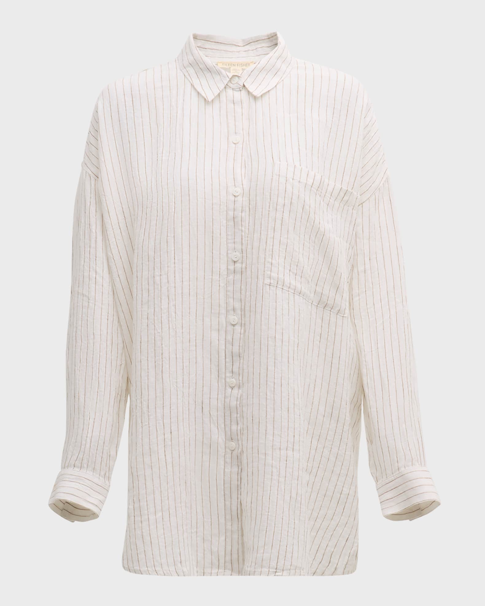 Eileen Fisher Crinkled Striped Organic Linen Shirt