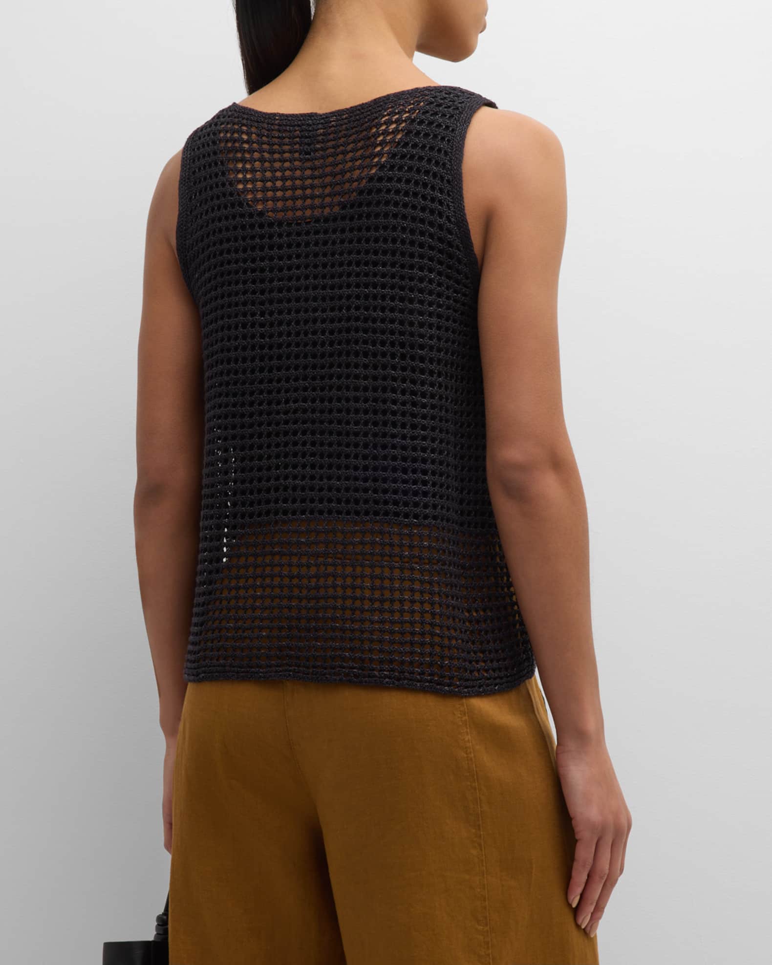 Eileen Fisher Scoop-Neck Open-Knit Organic Linen Shell | Neiman Marcus