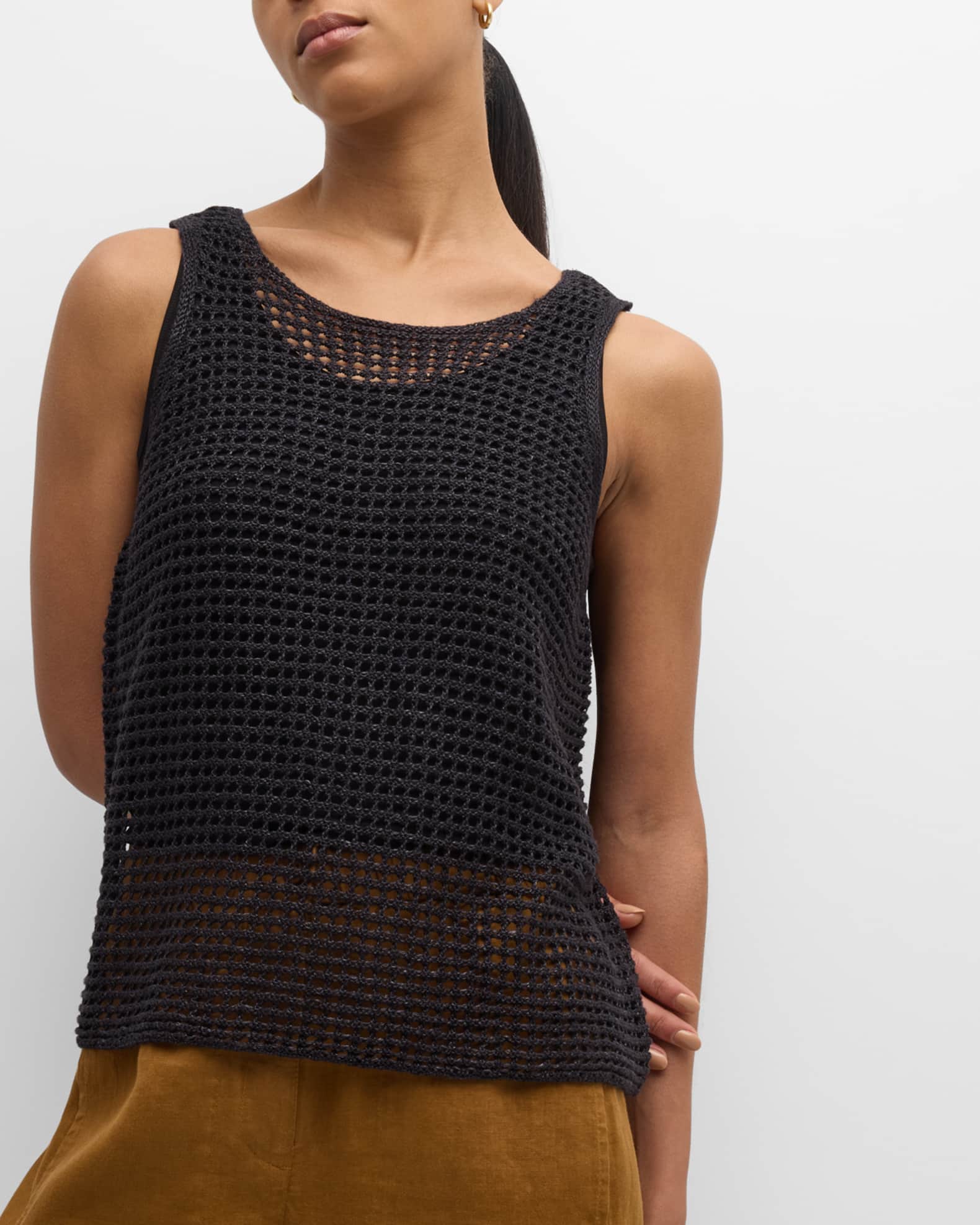 Eileen Fisher Scoop-Neck Open-Knit Organic Linen Shell | Neiman Marcus