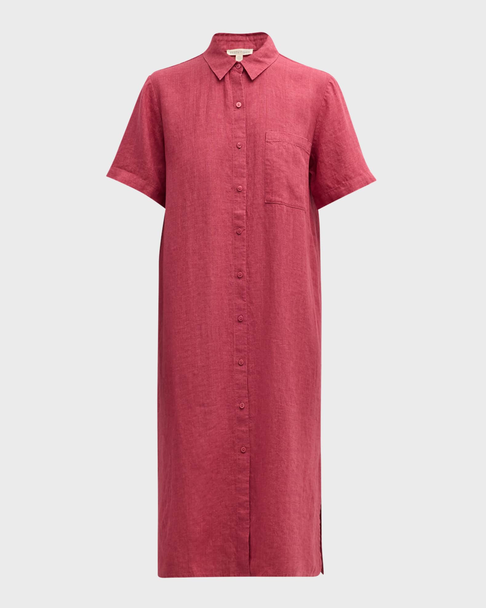 Eileen Fisher Side-Slit Organic Linen Midi Shirtdress