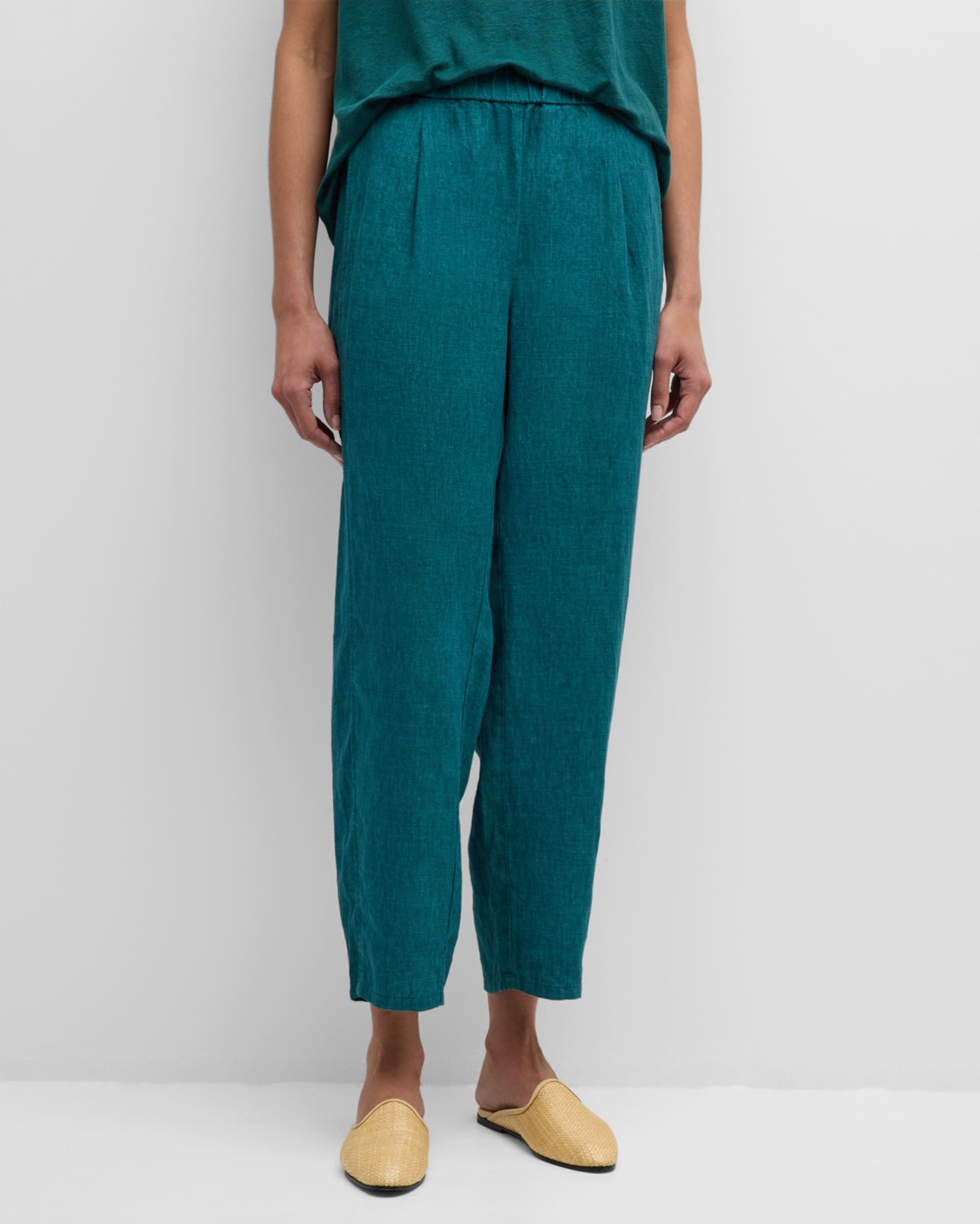 Pleated Cropped Organic Linen Lantern Pants 0