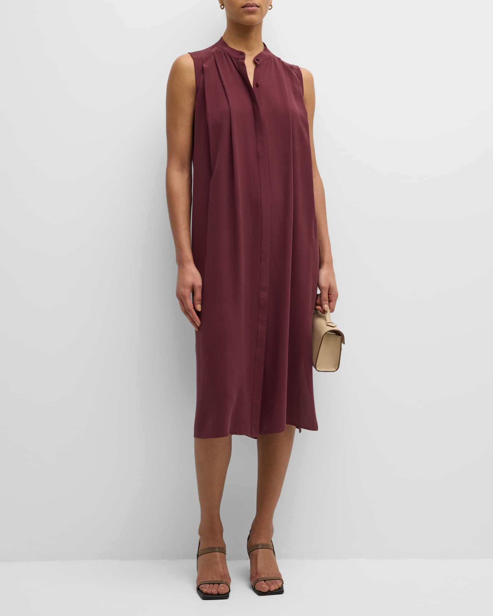 Eileen Fisher Pleated Silk Georgette Crepe Midi Shirtdress Neiman Marcus