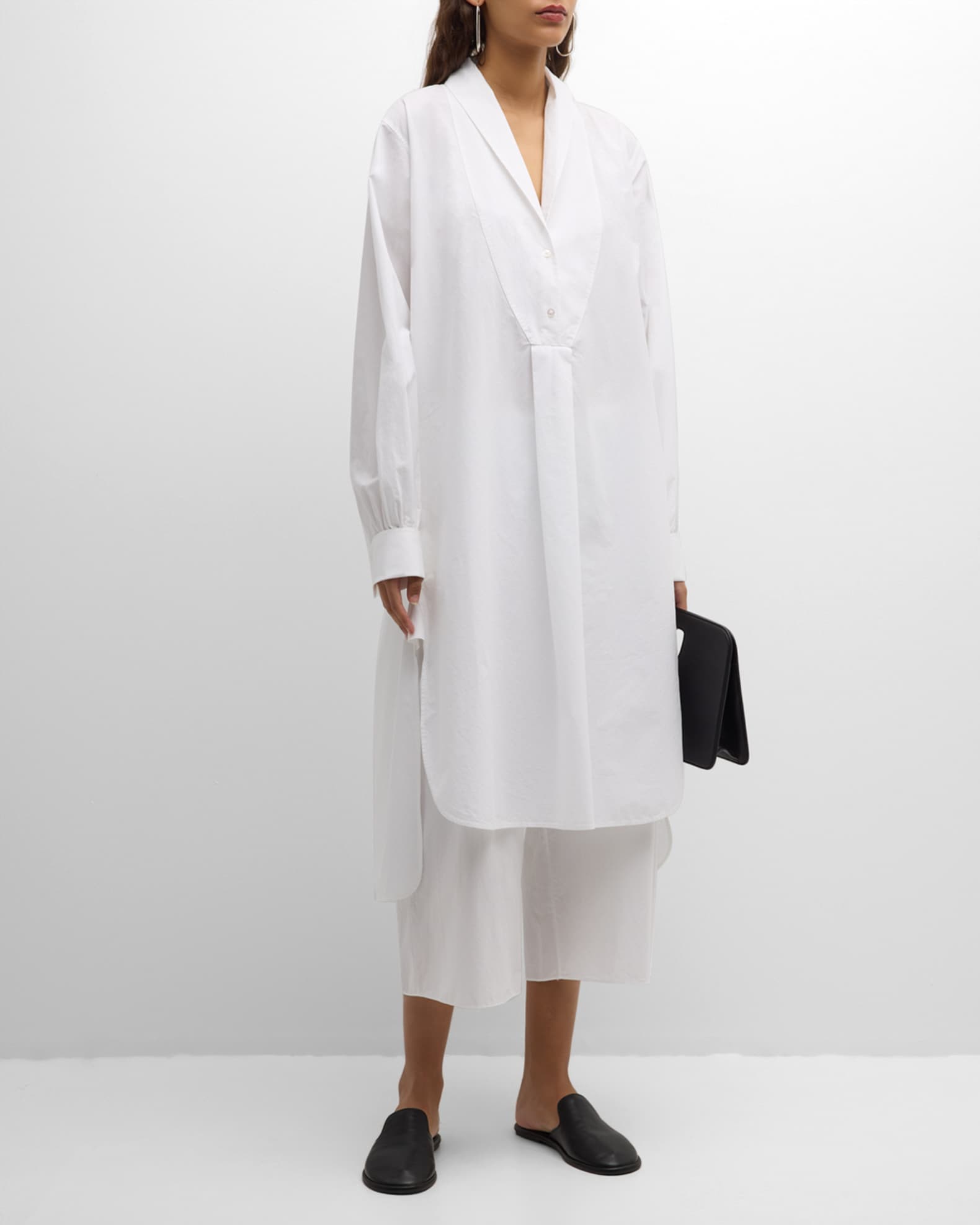 THE ROW Elinor Long Sleeve Bib Front Midi Shirtdress Neiman Marcus