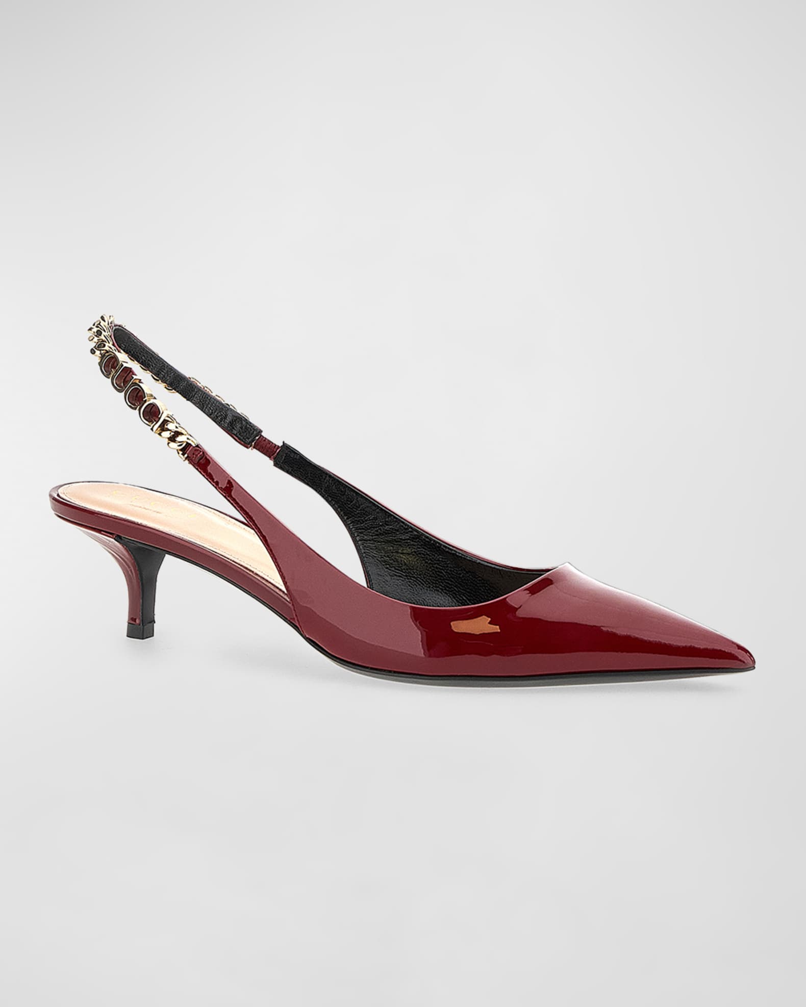 Signoria Patent Logo Chain Kitten Pumps 1