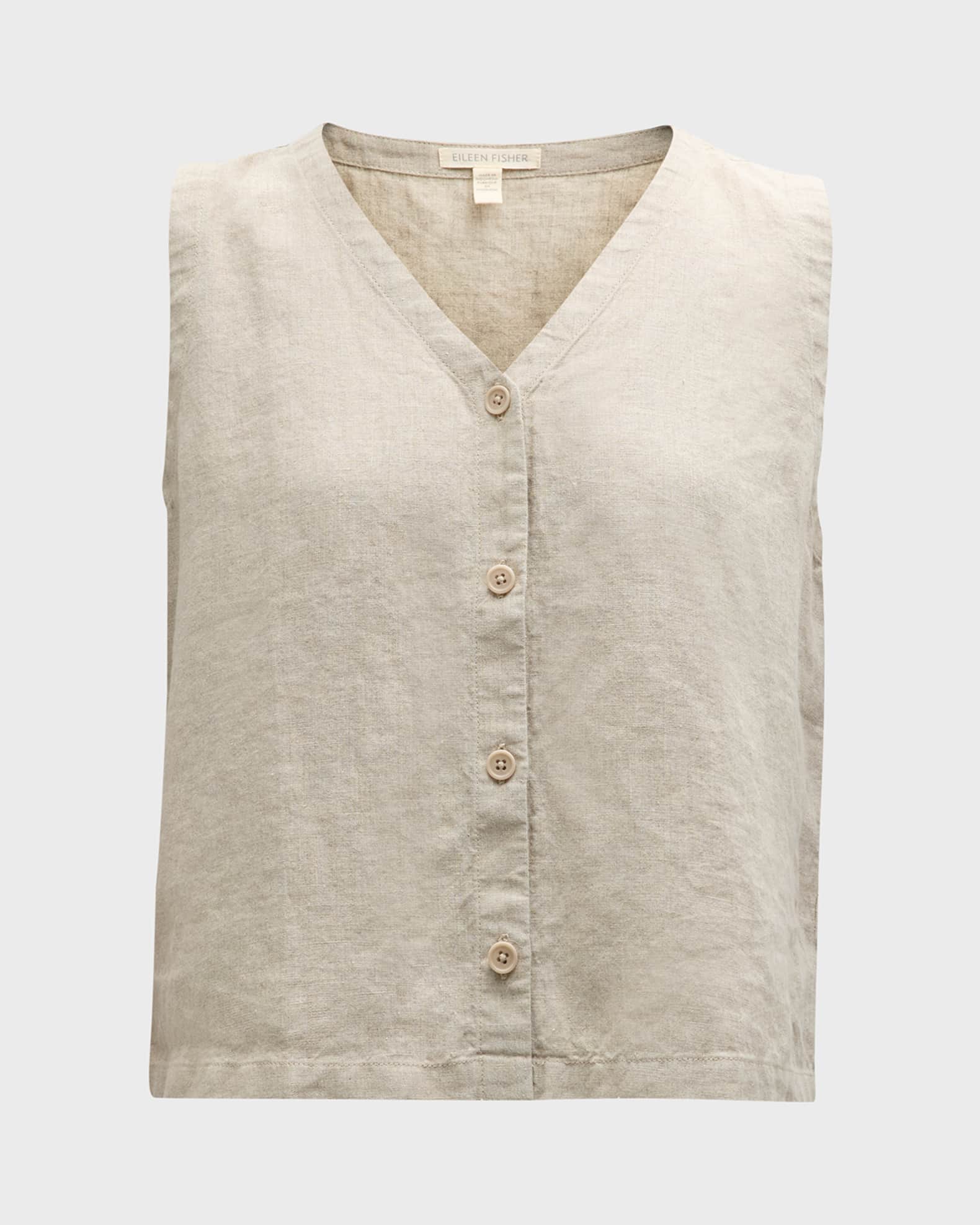 Eileen Fisher V-Neck Button-Down Organic Linen Vest