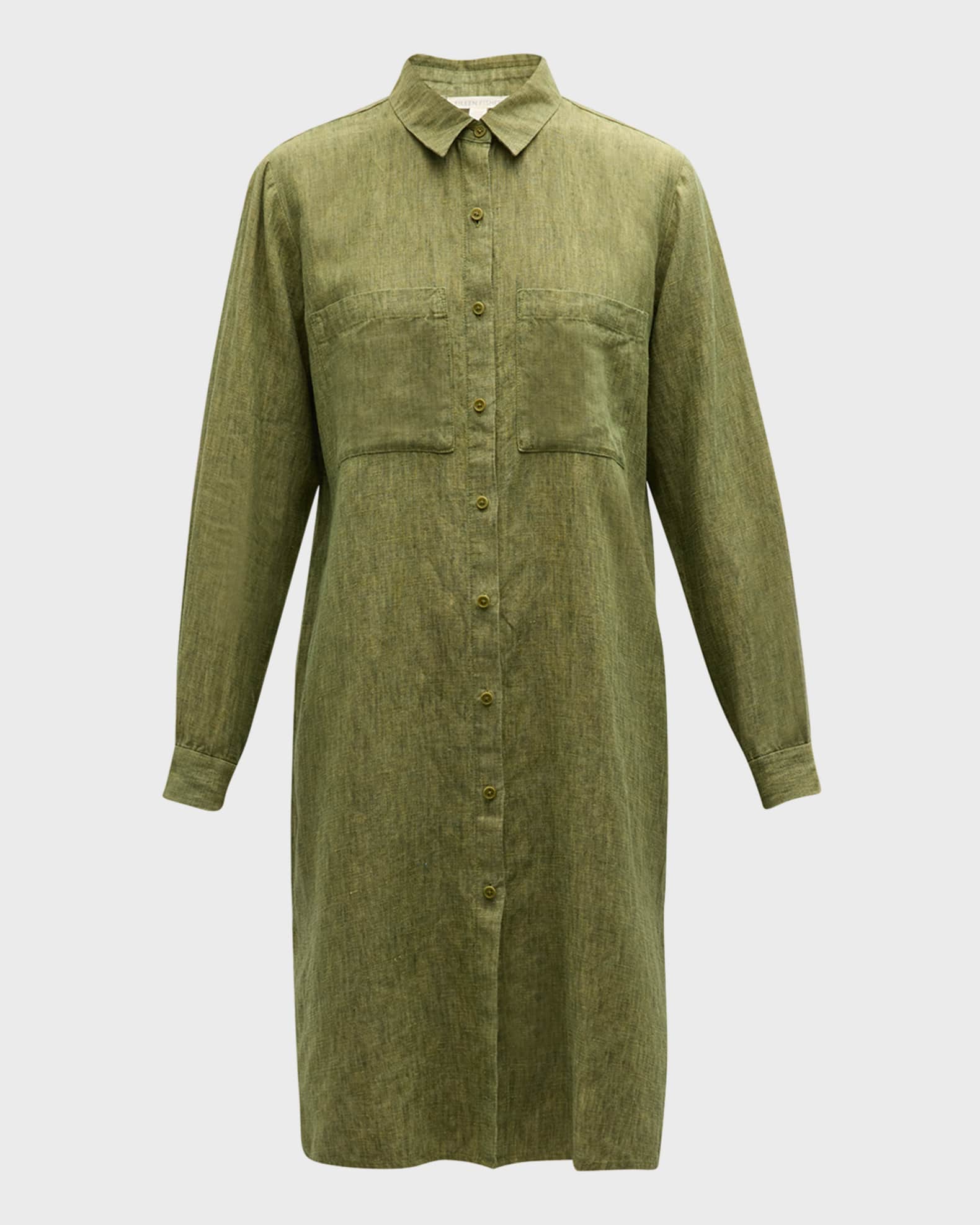Eileen Fisher Button-Down Organic Linen Midi Shirtdress