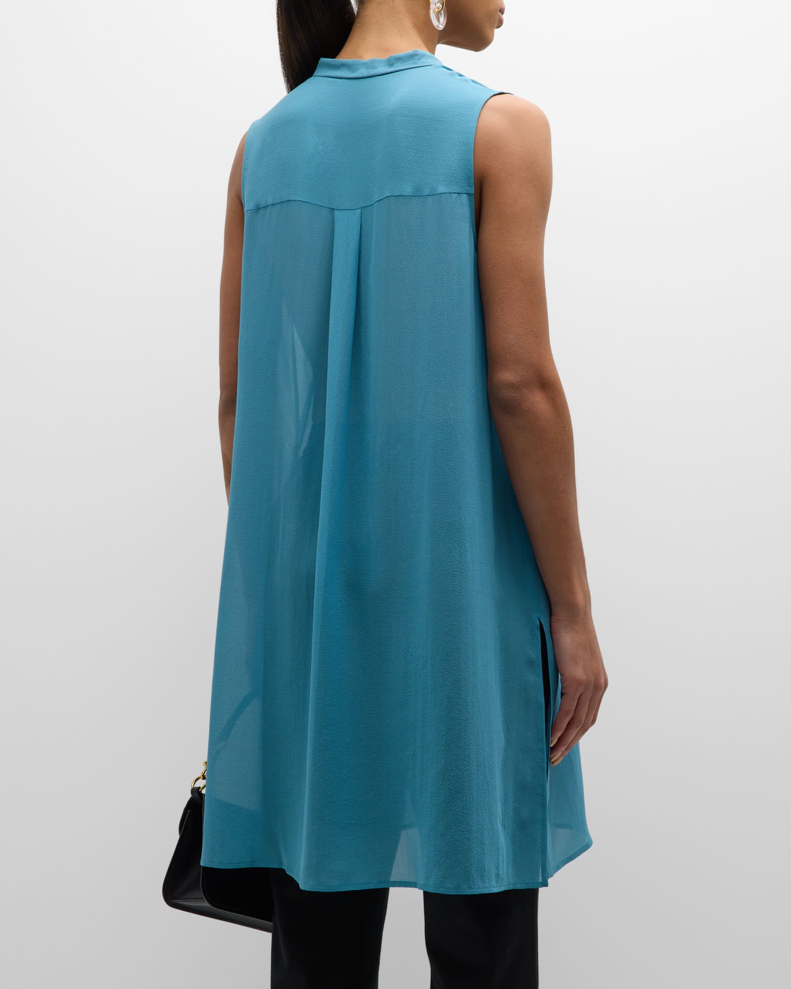 Eileen Fisher Sleeveless Button Down Sheer Georgette Shirt