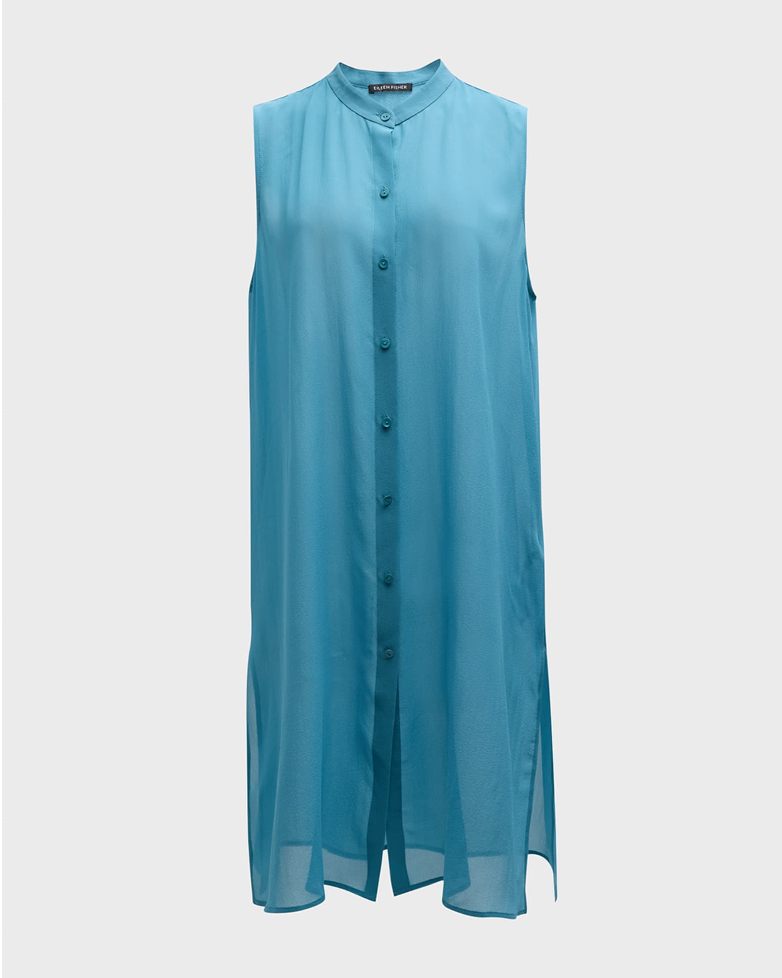 Eileen Fisher Sleeveless Button-Down Sheer Georgette Shirt