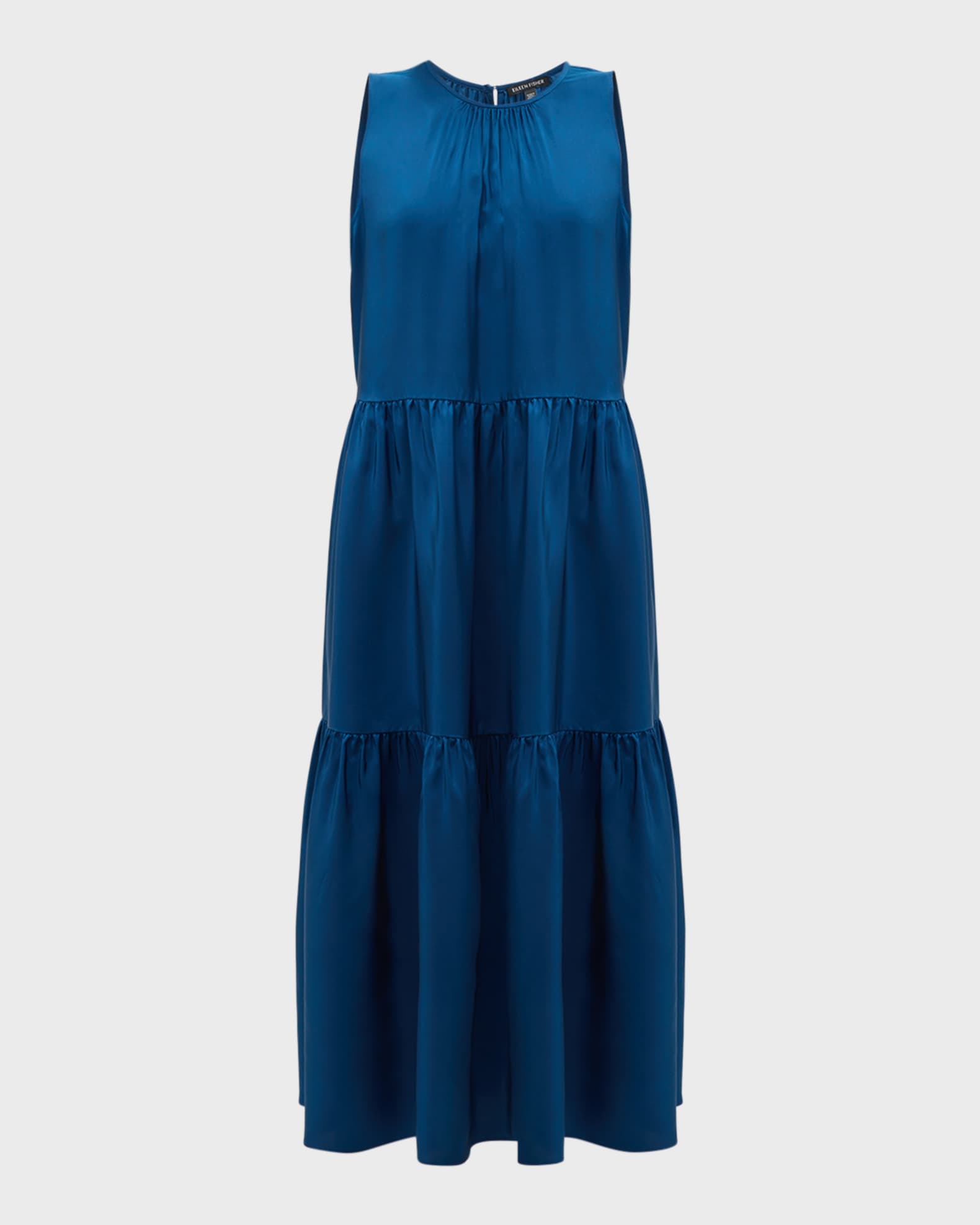 Eileen Fisher Tiered Sleeveless Washed Silk Midi Dress