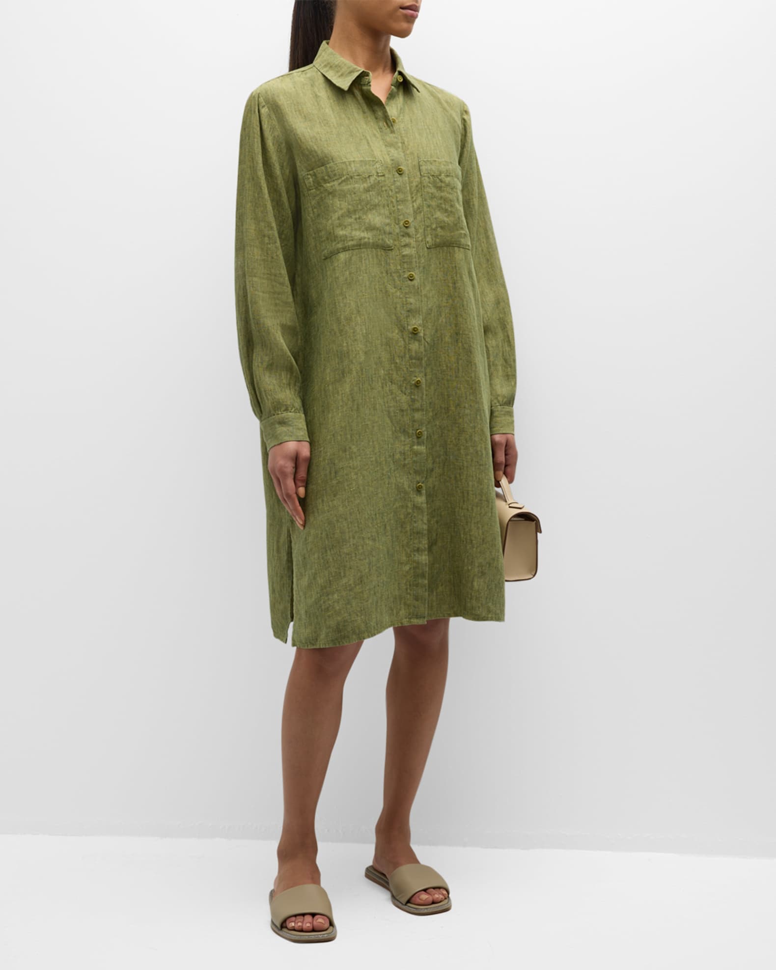 Eileen Fisher Petite Button-Down Organic Linen Shirtdress